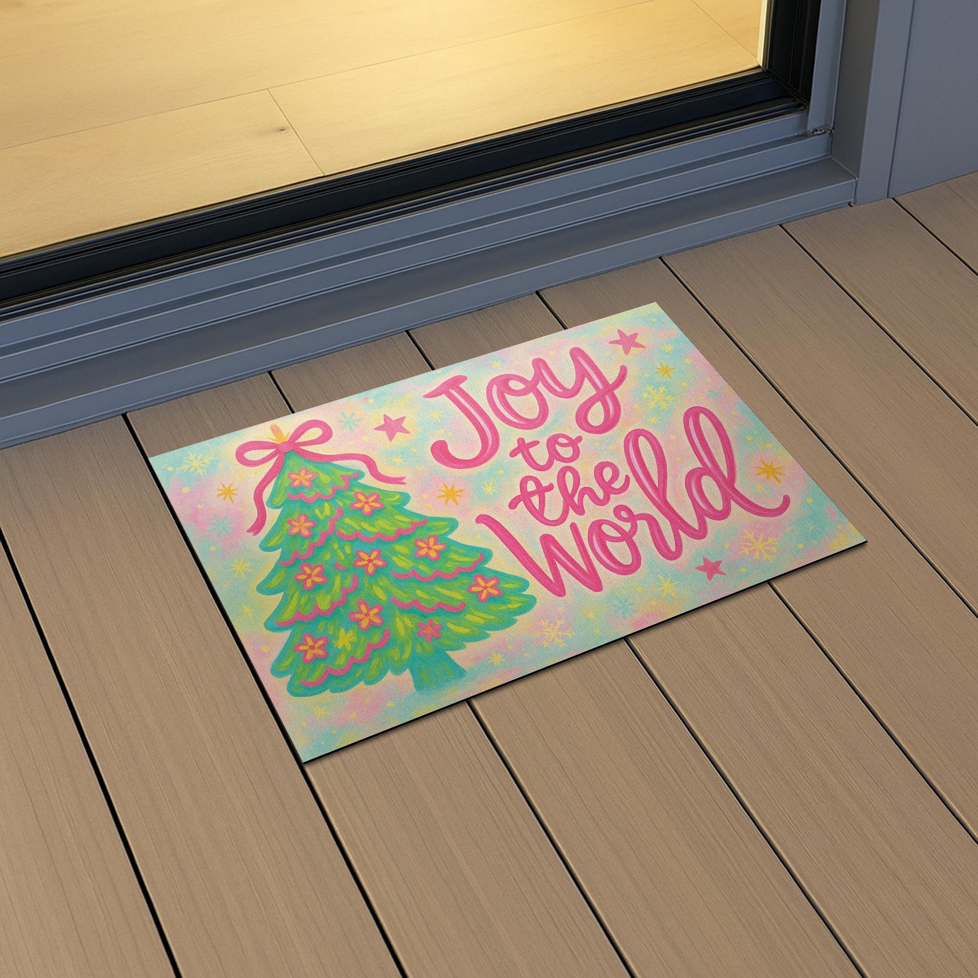 Joy to the World Doormat – Christmas Tree Holiday Entryway Decor Mat