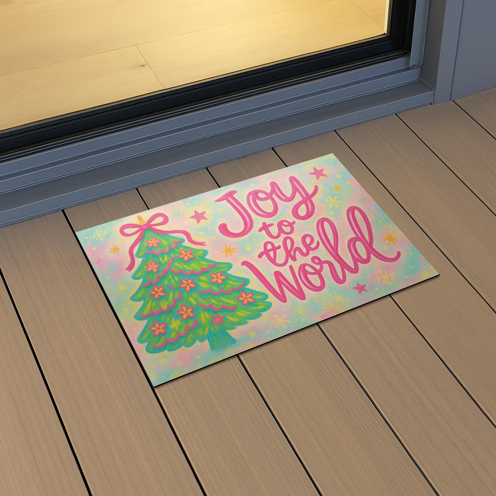 Joy to the World Doormat – Christmas Tree Holiday Entryway Decor Mat