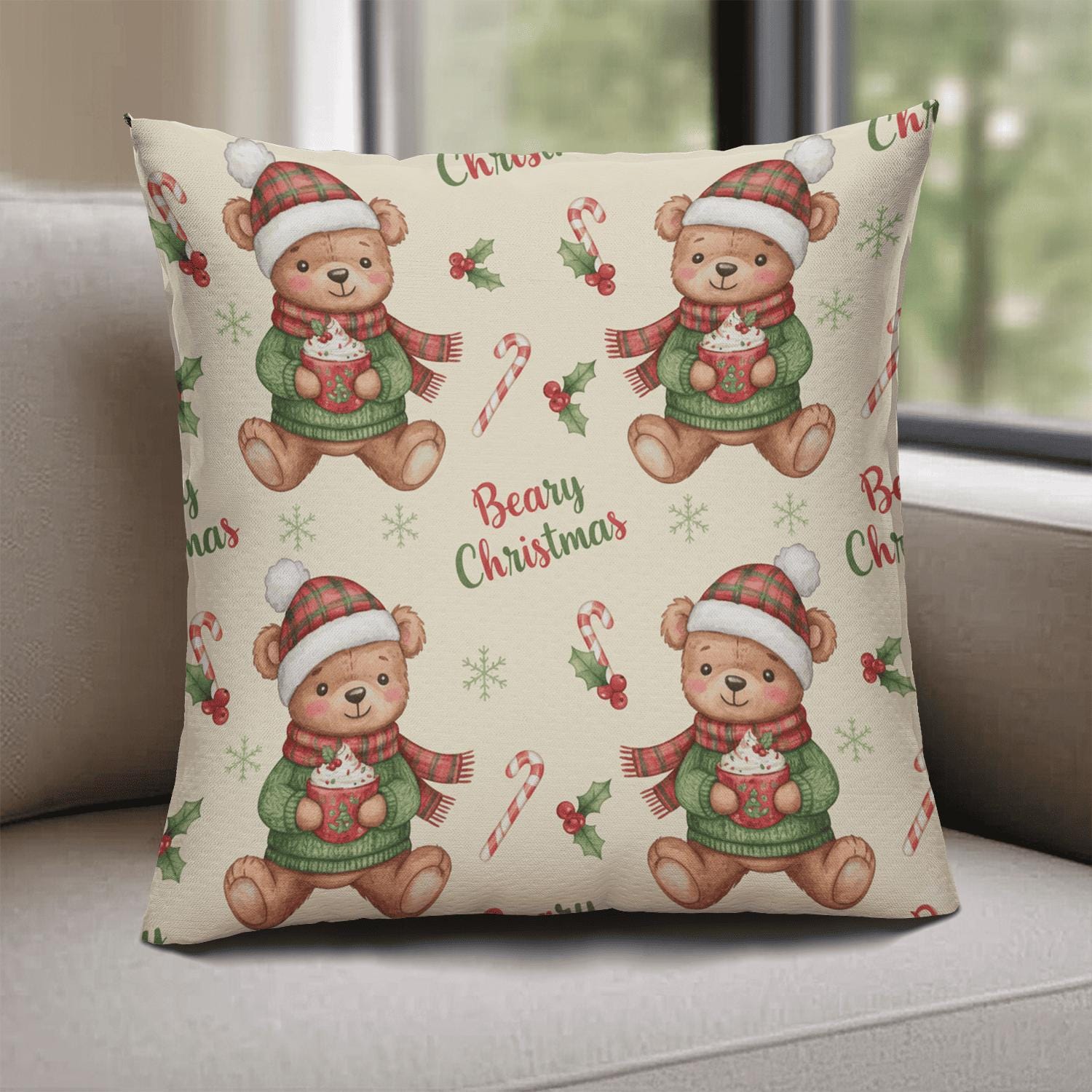 Beary Christmas Pillow: Holiday Teddy Bear Throw Cushion