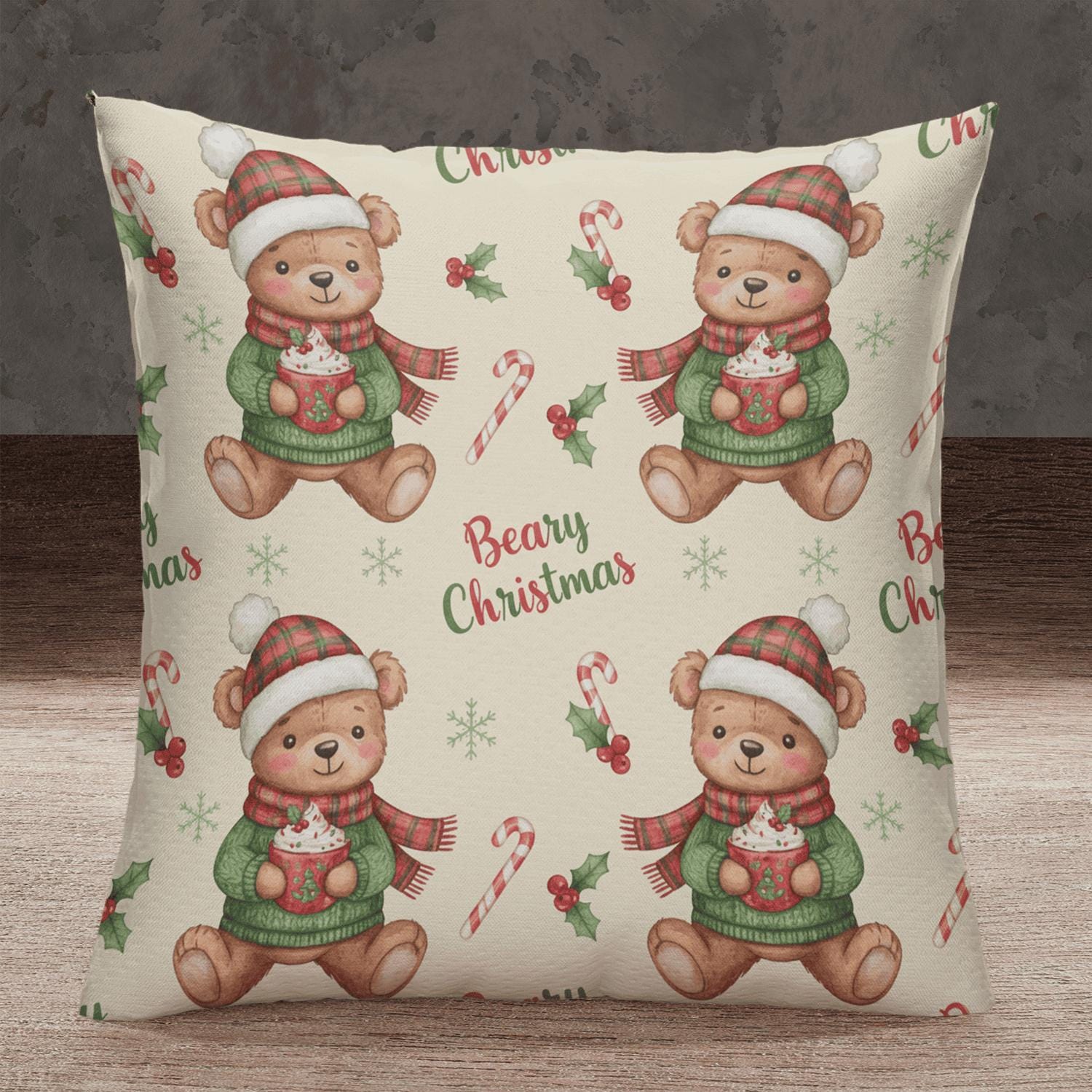 Beary Christmas Pillow: Holiday Teddy Bear Throw Cushion