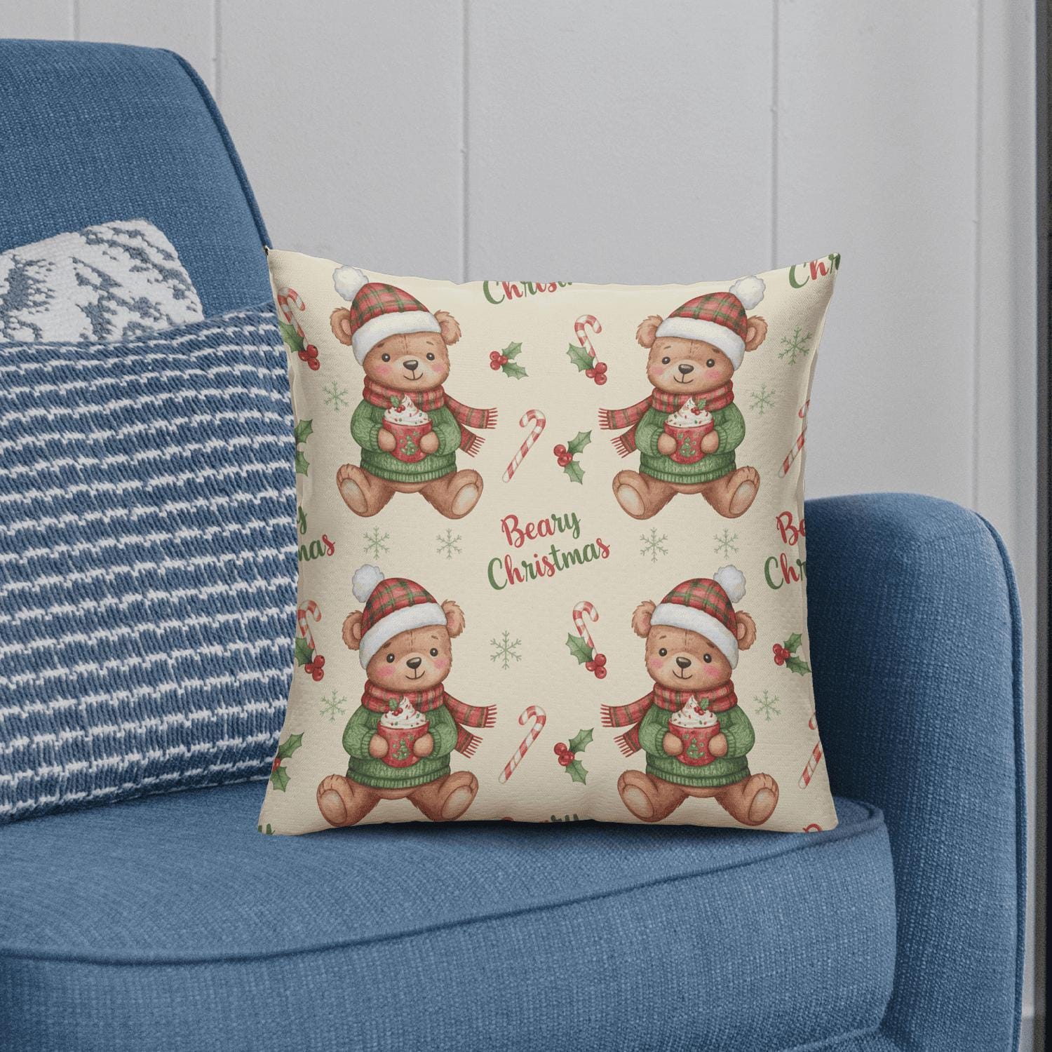 Beary Christmas Pillow: Holiday Teddy Bear Throw Cushion