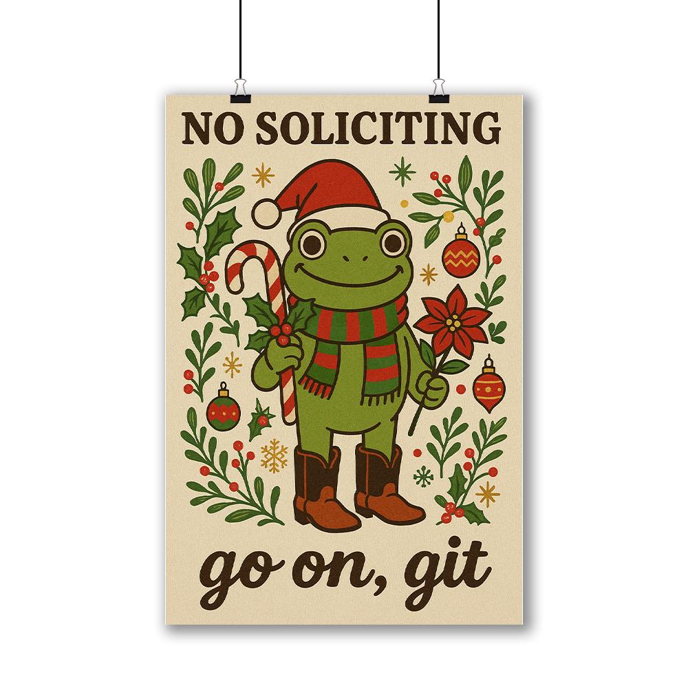 No Soliciting Poster – Frogs Holiday Print – Wall Art