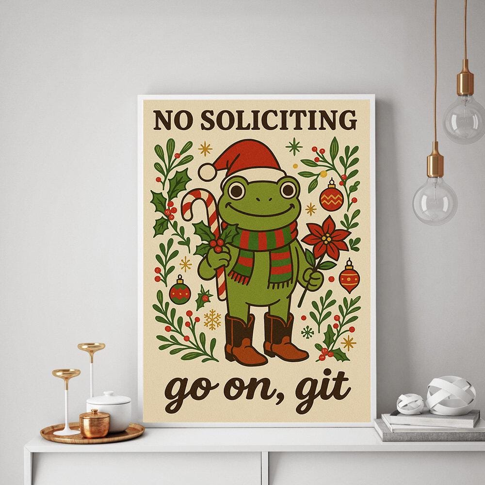 No Soliciting Poster – Frogs Holiday Print – Wall Art