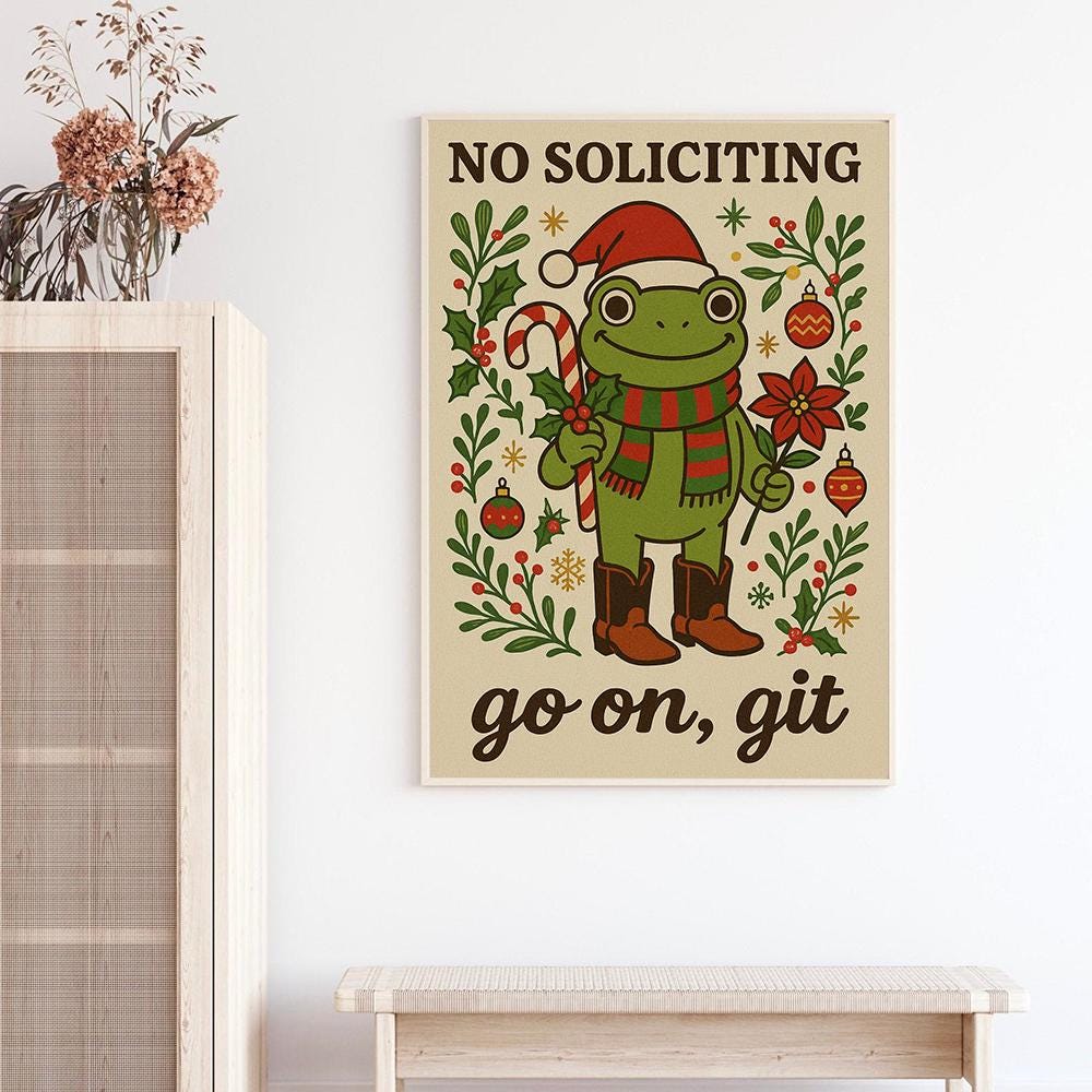 No Soliciting Poster – Frogs Holiday Print – Wall Art