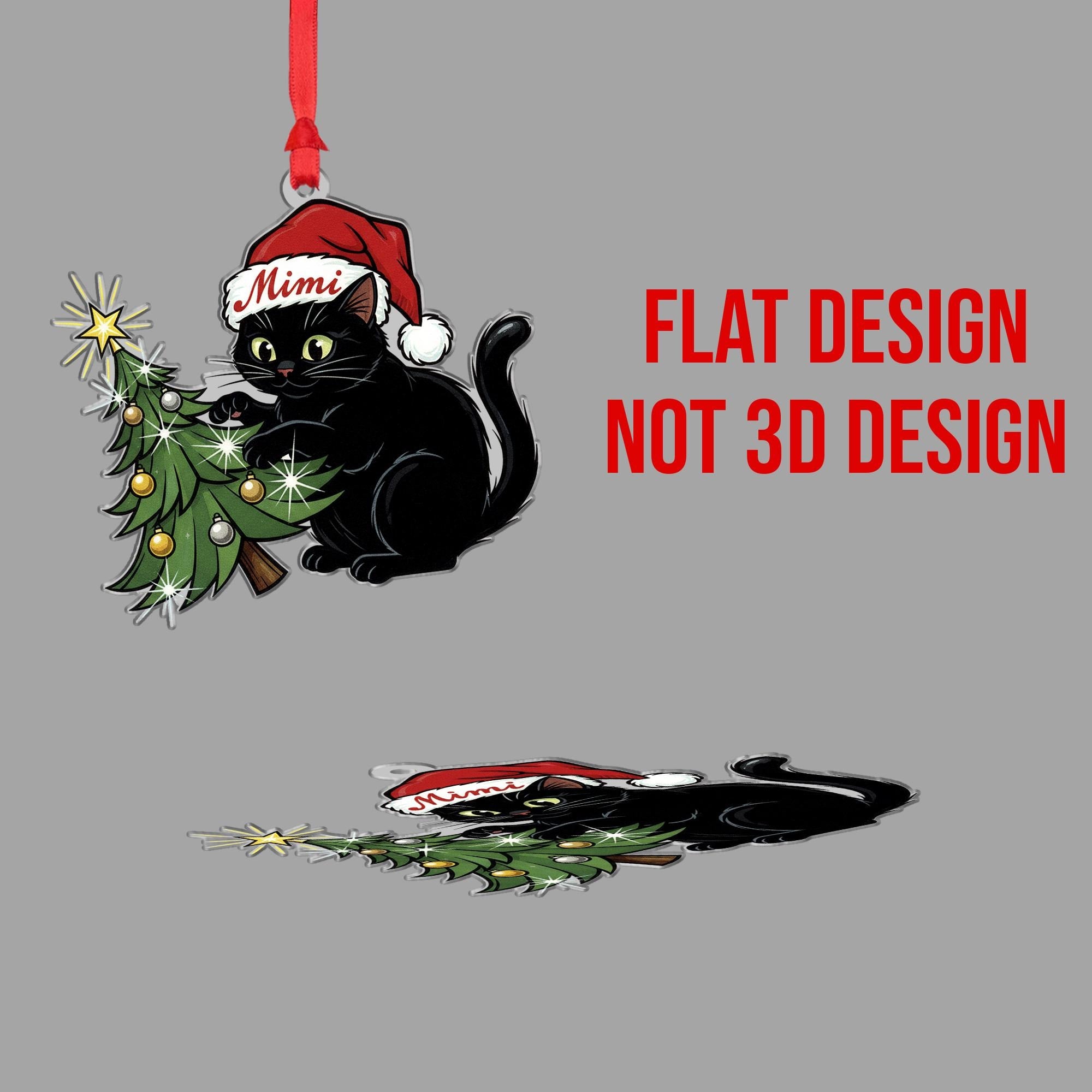 Black Cat In Santa Hat Ornament: Christmas Tree Decor