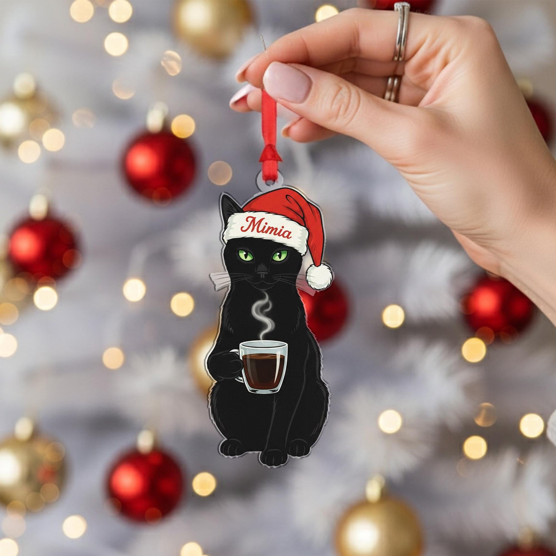 Black Cat In Santa Hat Ornament: Cat Lover Gift