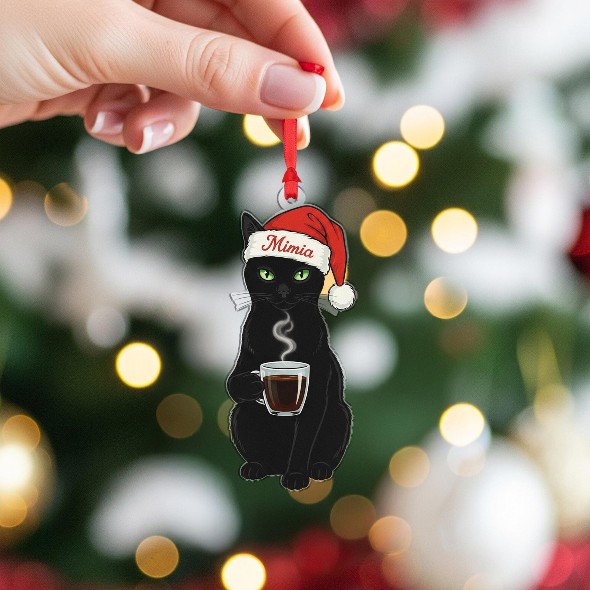 Black Cat In Santa Hat Ornament: Cat Lover Gift