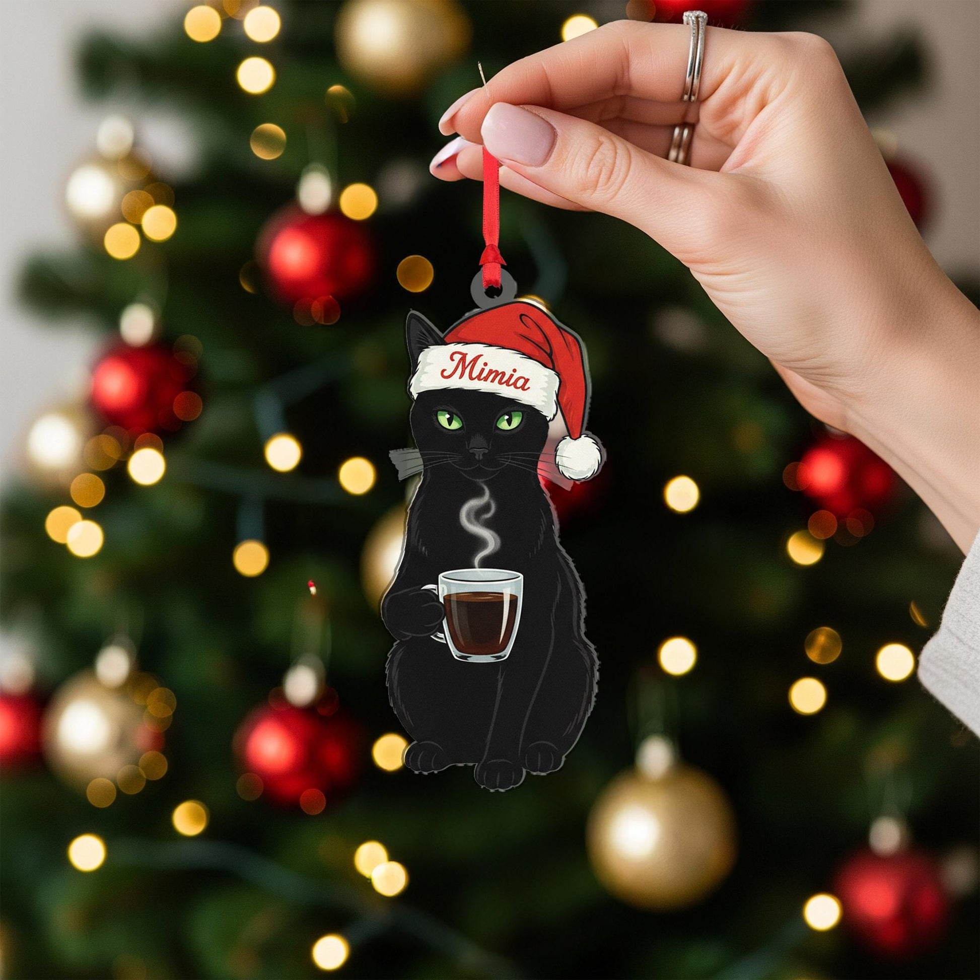 Black Cat In Santa Hat Ornament: Cat Lover Gift