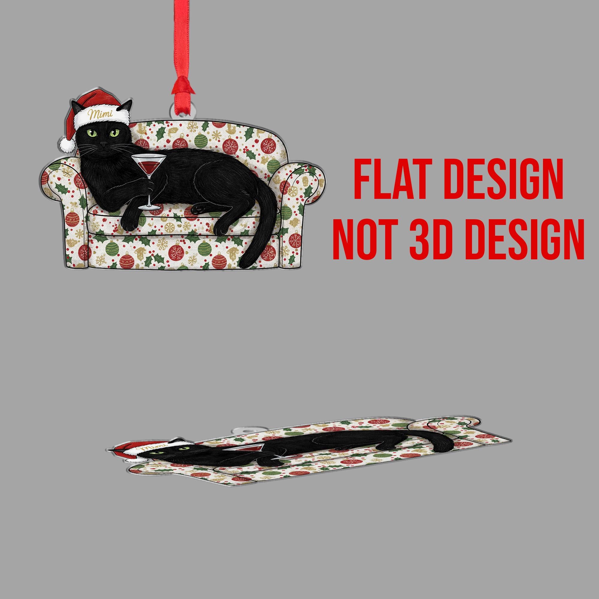 Black Cat On Sofa Ornament With Wine Glass: Christmas Cat Decor