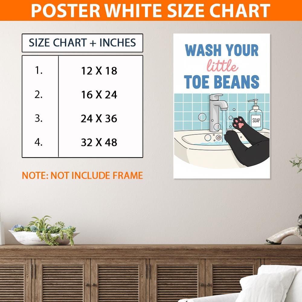 Wash Your Little Toe Beans Poster – Funny Cat Bathroom Print