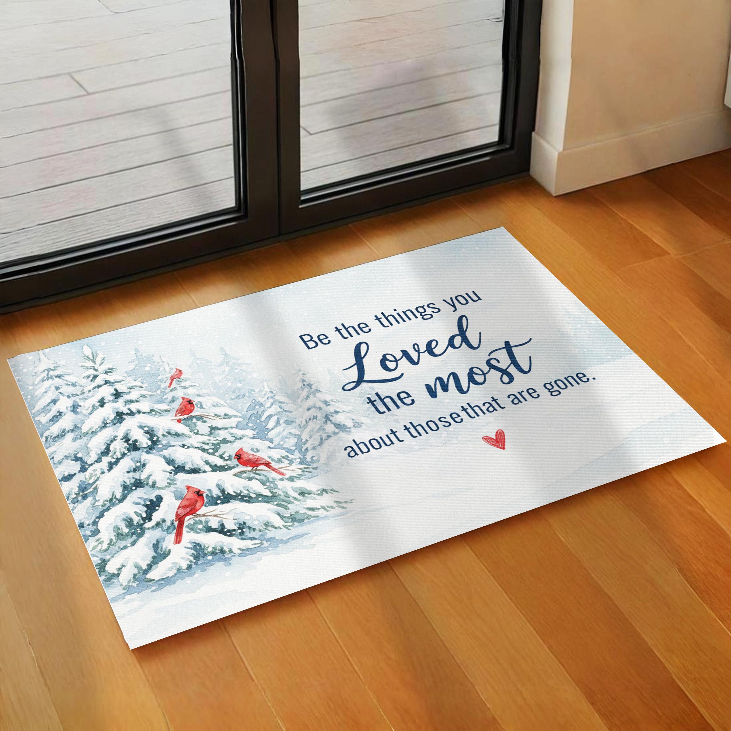Polyester Memorial Doormat: Cardinal and Winter Scene, Indoor/Outdoor Sympathy Decor image 2