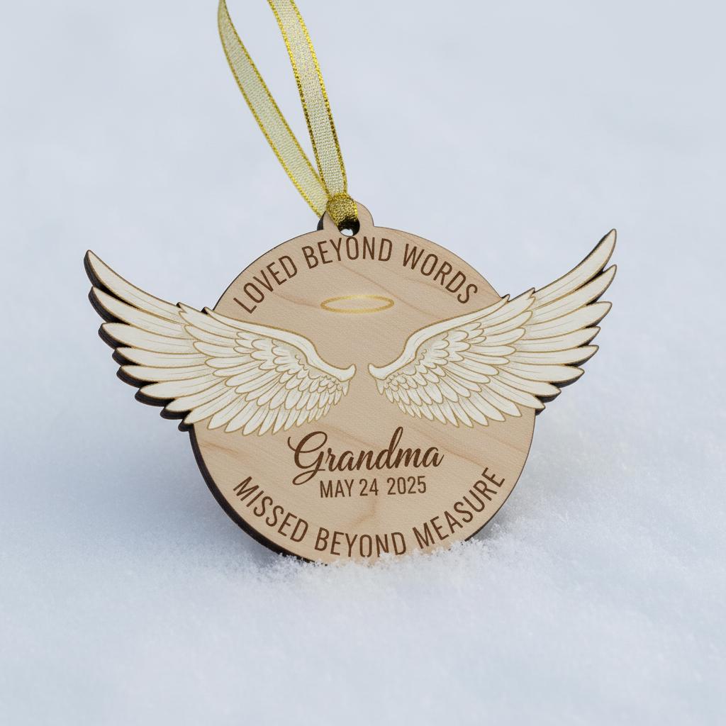 Personalized Acrylic Memorial Ornament: Sympathy Keepsake with Angel Wings, In Loving Memory Quote image 6