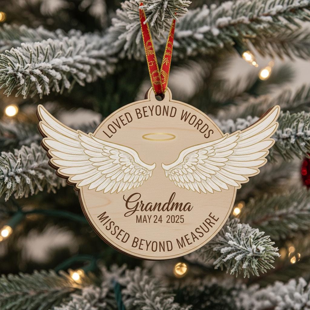 Personalized Acrylic Memorial Ornament: Sympathy Keepsake with Angel Wings, In Loving Memory Quote image 5