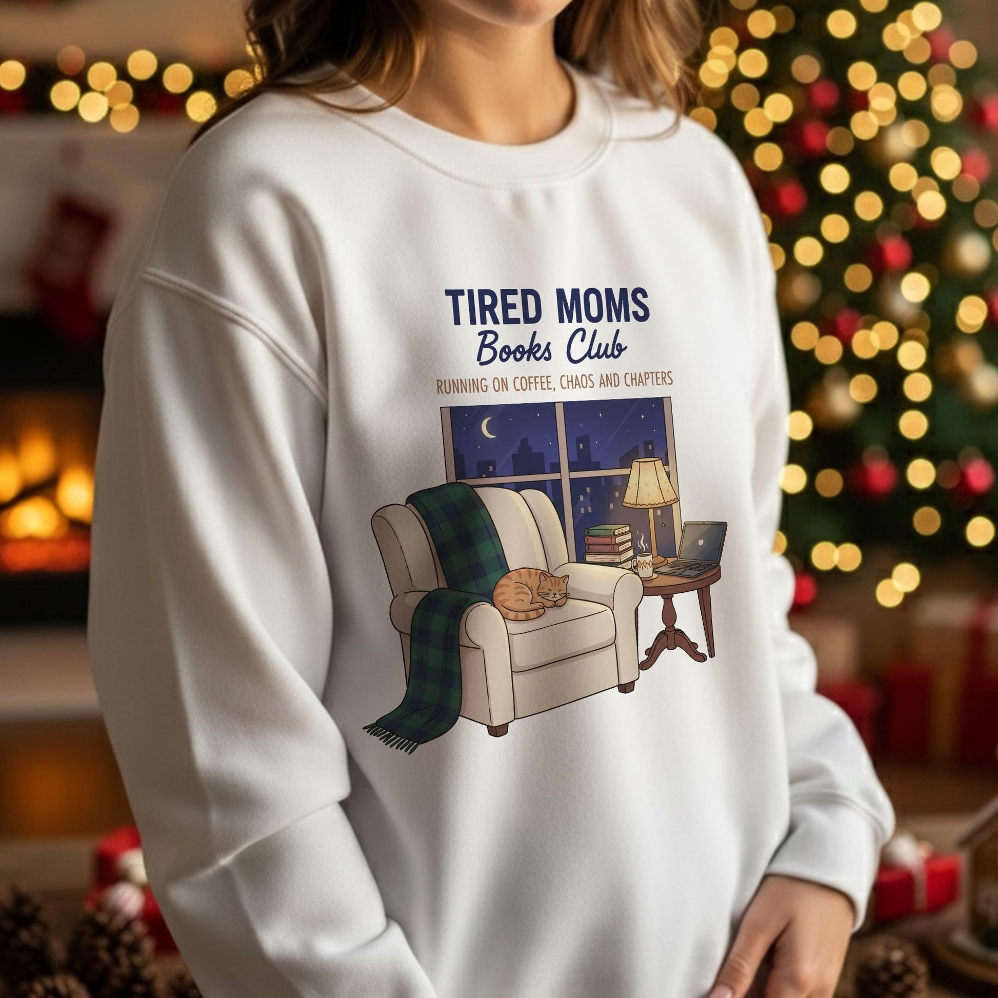 Tired Moms Book Club Sweatshirt: Cat & Coffee Graphic, Cozy Reading Apparel image 8