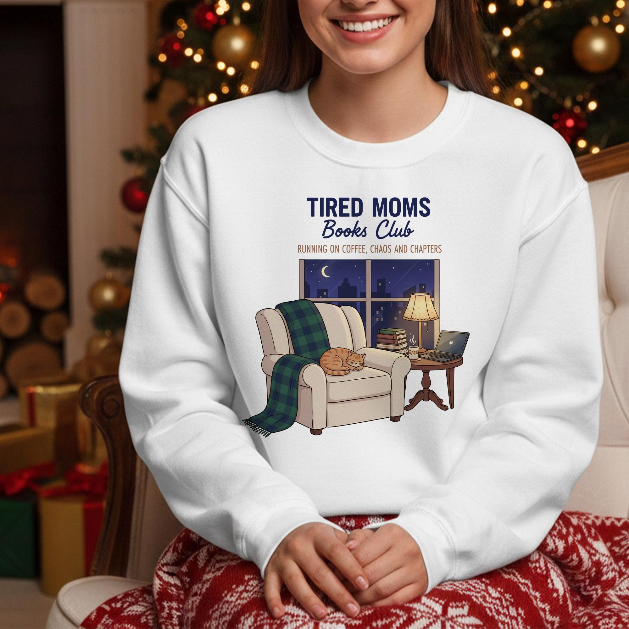 Tired Moms Book Club Sweatshirt: Cat & Coffee Graphic, Cozy Reading Apparel image 12