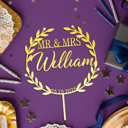 Custom Wedding Cake Topper – Personalized Mr & Mrs Name Topper with Date image 1