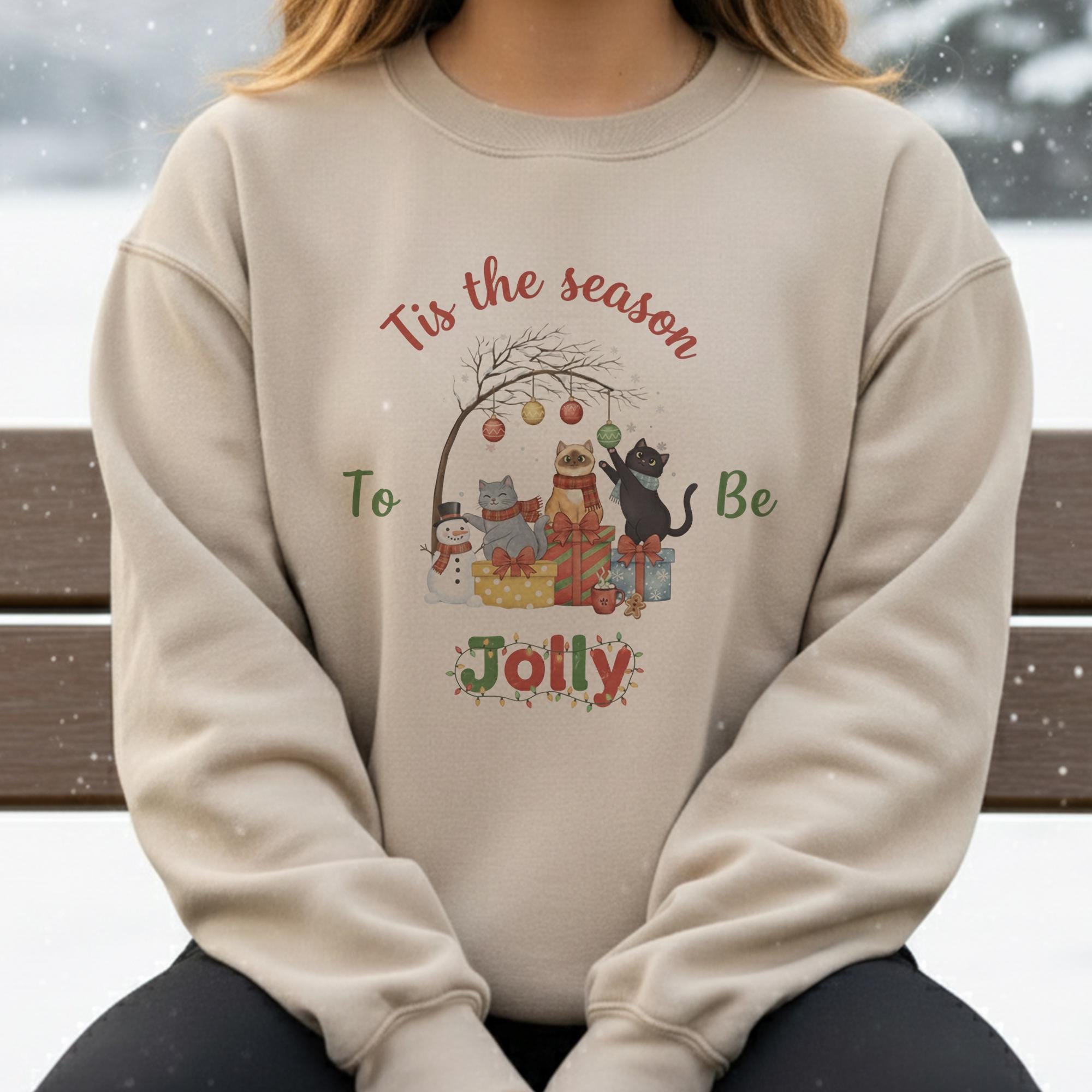 Christmas Cat Crewneck Sweatshirt: Festive Holiday Apparel with "Tis the Season" Graphic for Cat Lovers image 3