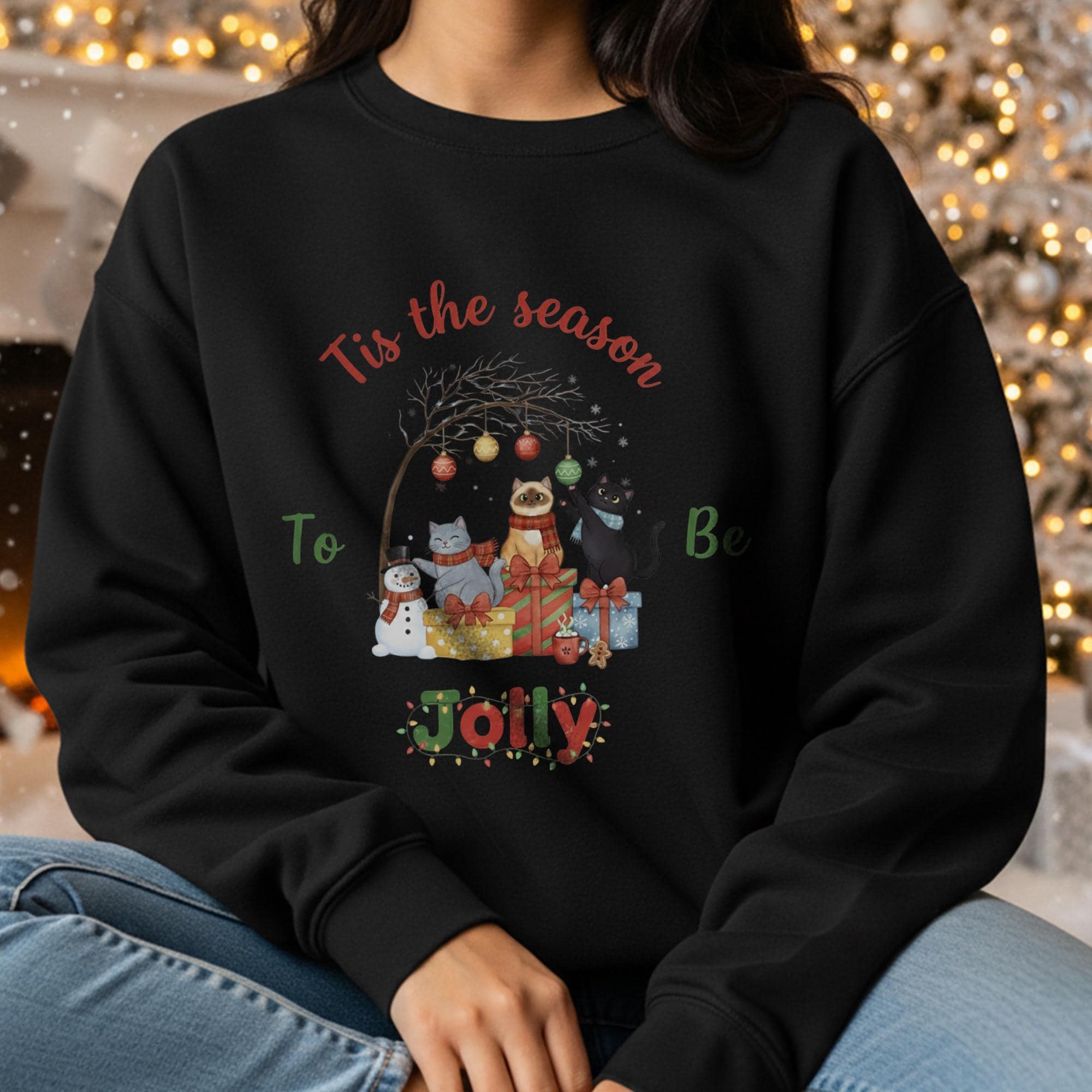 Christmas Cat Crewneck Sweatshirt: Festive Holiday Apparel with "Tis the Season" Graphic for Cat Lovers image 8