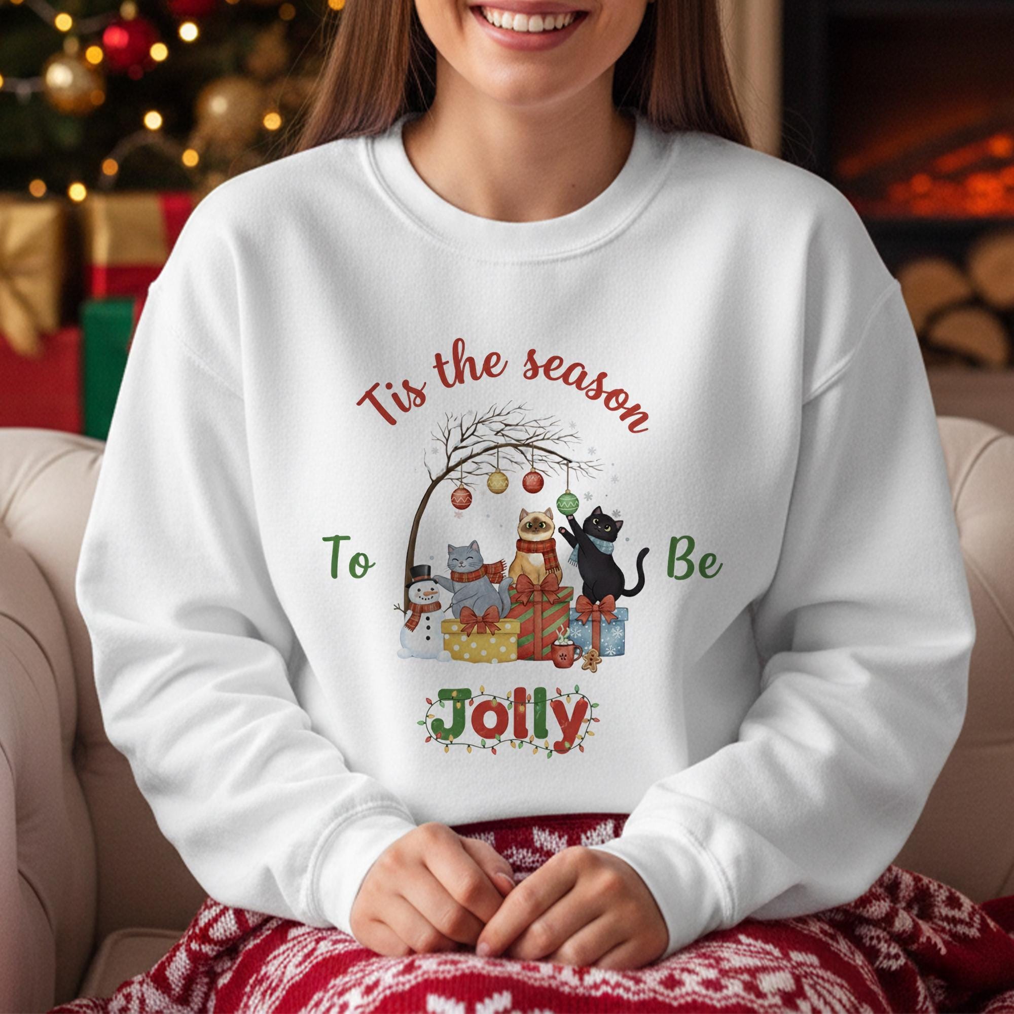 Christmas Cat Crewneck Sweatshirt: Festive Holiday Apparel with "Tis the Season" Graphic for Cat Lovers image 12