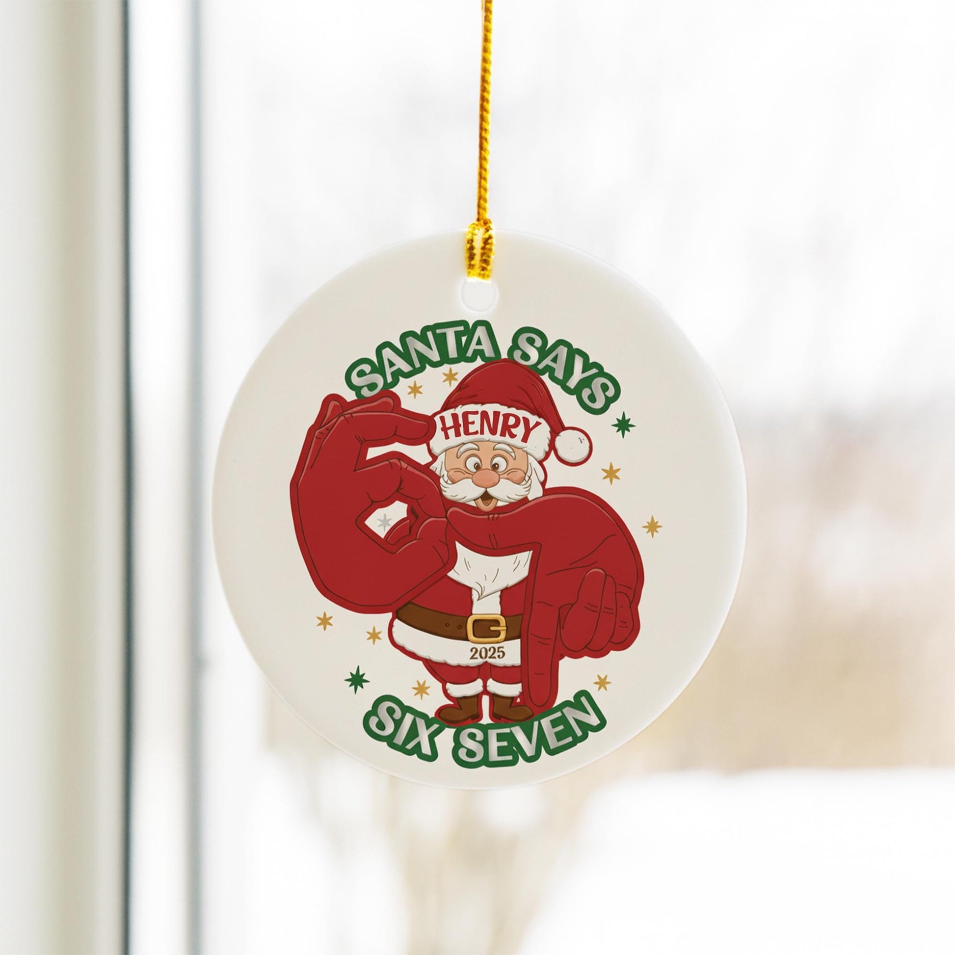 Personalized Ceramic Santa Ornament: Funny "Six Seven" Slang Meme, 2025 Novelty Holiday Keepsake image 3