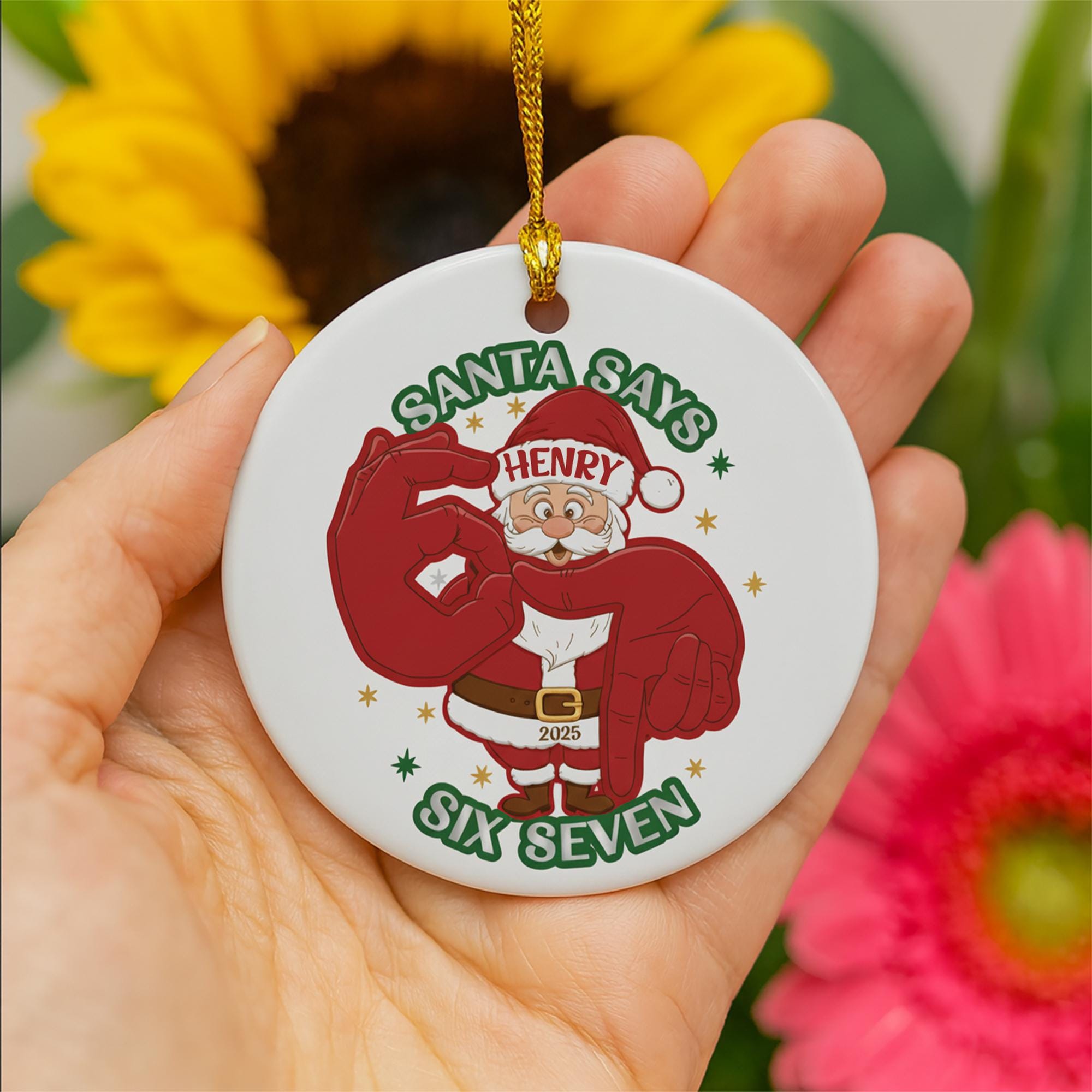 Personalized Ceramic Santa Ornament: Funny "Six Seven" Slang Meme, 2025 Novelty Holiday Keepsake image 4