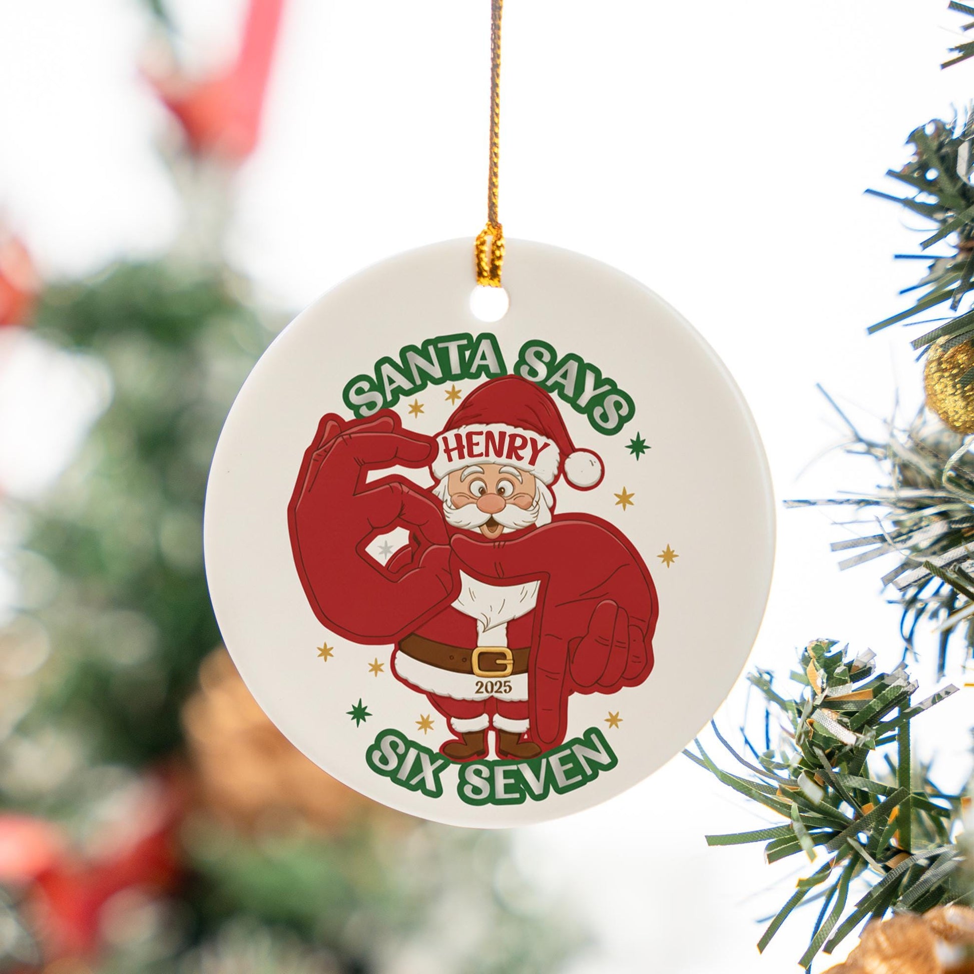 Personalized Ceramic Santa Ornament: Funny "Six Seven" Slang Meme, 2025 Novelty Holiday Keepsake image 6