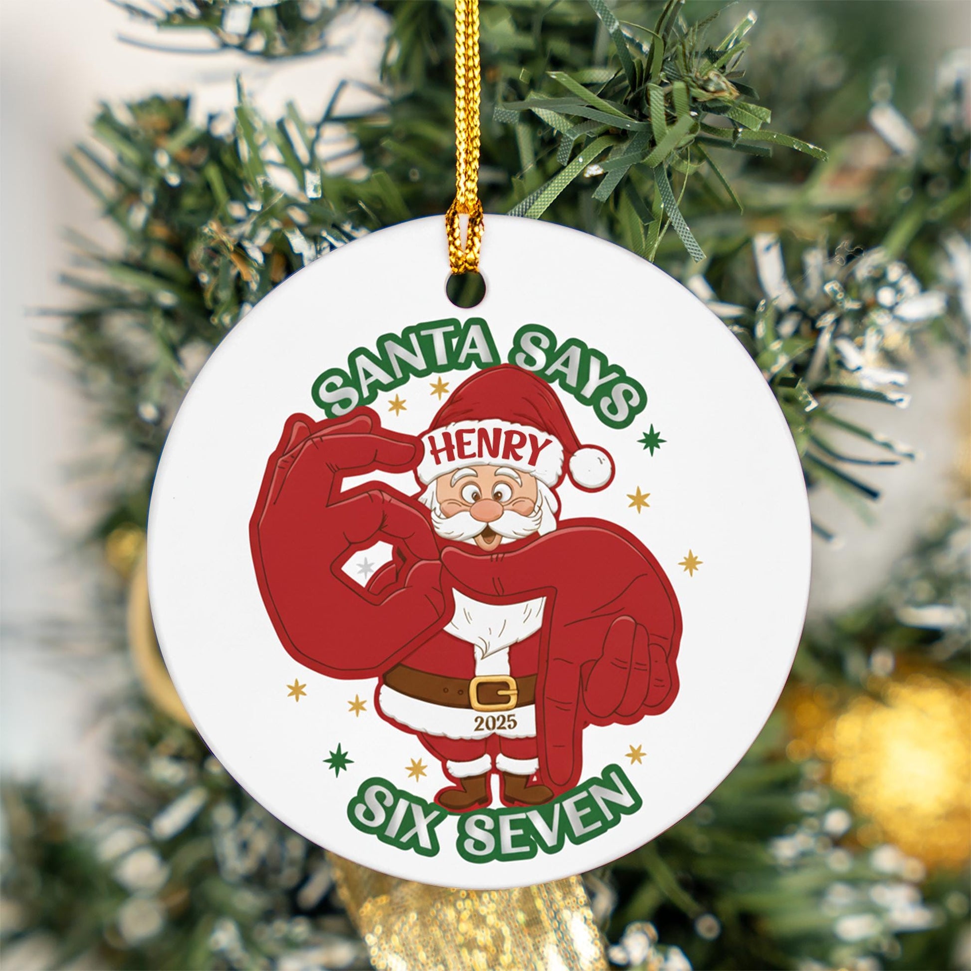 Personalized Ceramic Santa Ornament: Funny "Six Seven" Slang Meme, 2025 Novelty Holiday Keepsake image 5