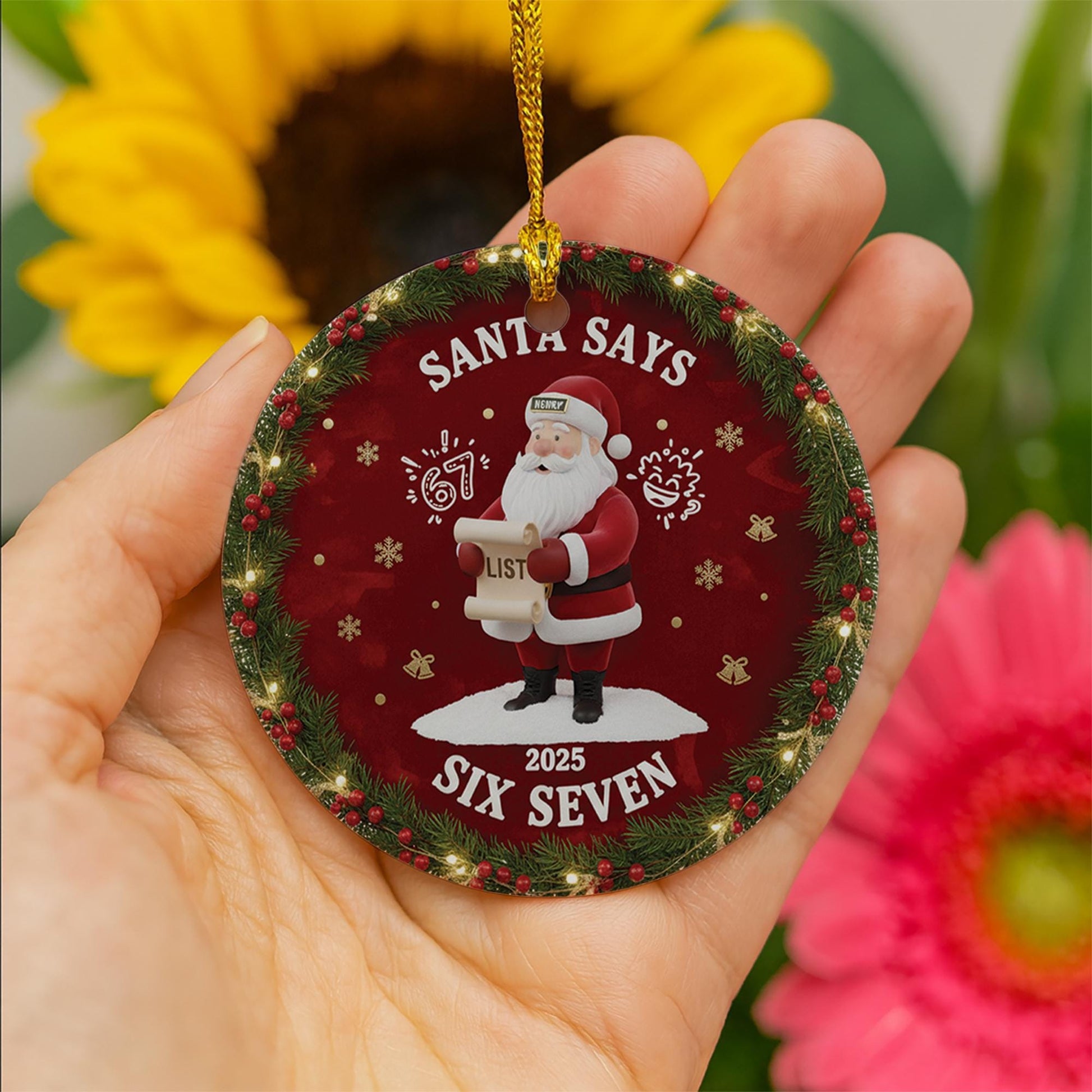 Personalized Ceramic Santa Ornament: Funny "Six Seven" Slang Meme, 2025 Novelty Holiday Decor image 4