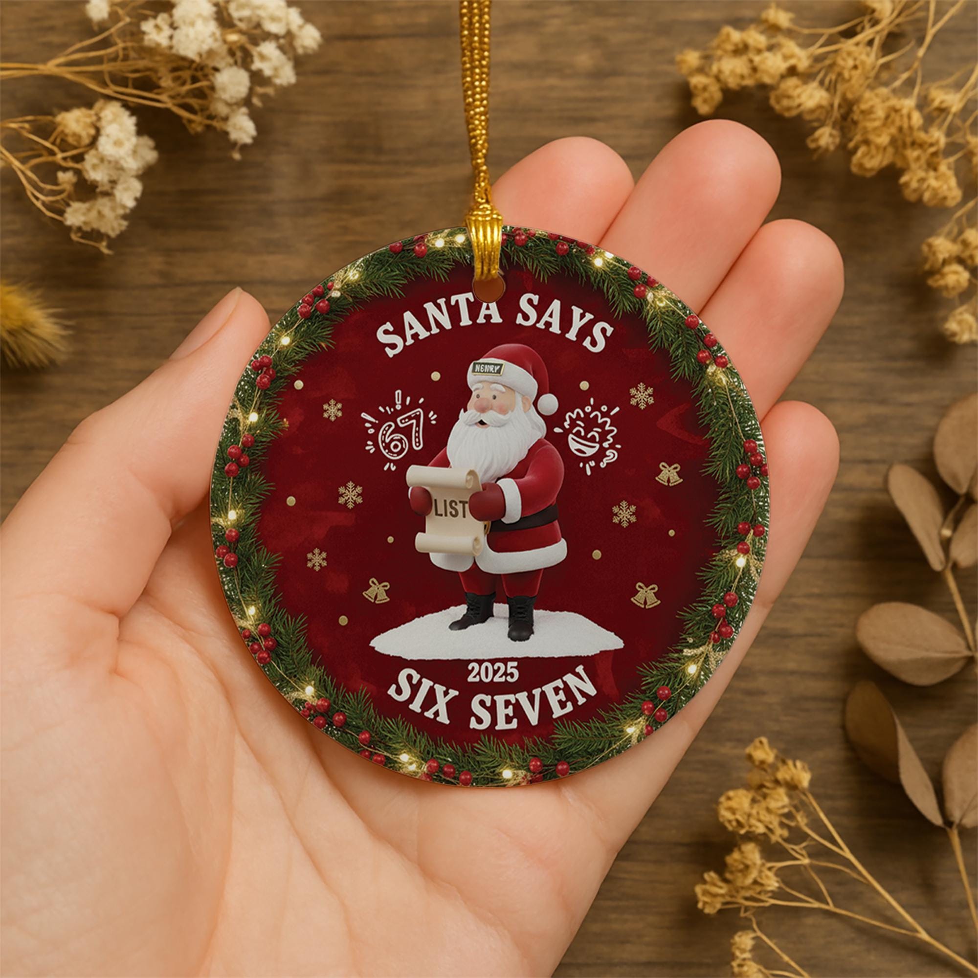 Personalized Ceramic Santa Ornament: Funny "Six Seven" Slang Meme, 2025 Novelty Holiday Decor image 3
