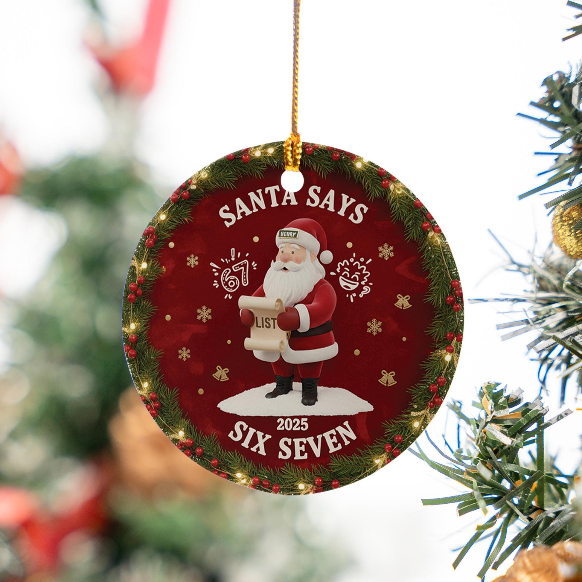 Personalized Ceramic Santa Ornament: Funny "Six Seven" Slang Meme, 2025 Novelty Holiday Decor image 6