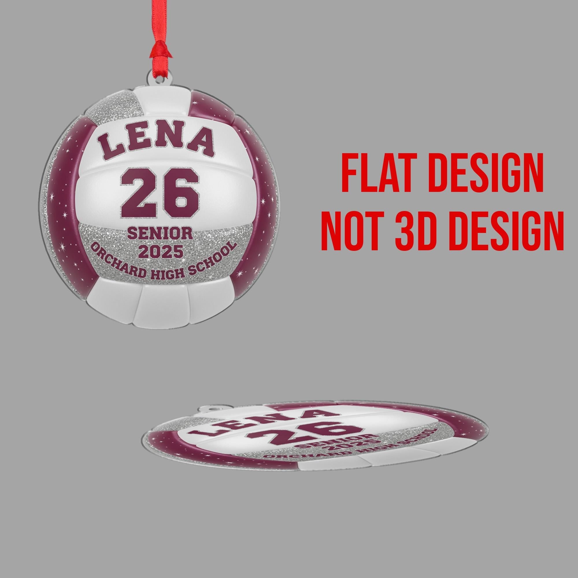Personalized Acrylic Volleyball Ornament: Senior 2025 Team Keepsake with Custom Name, Number, and School image 3