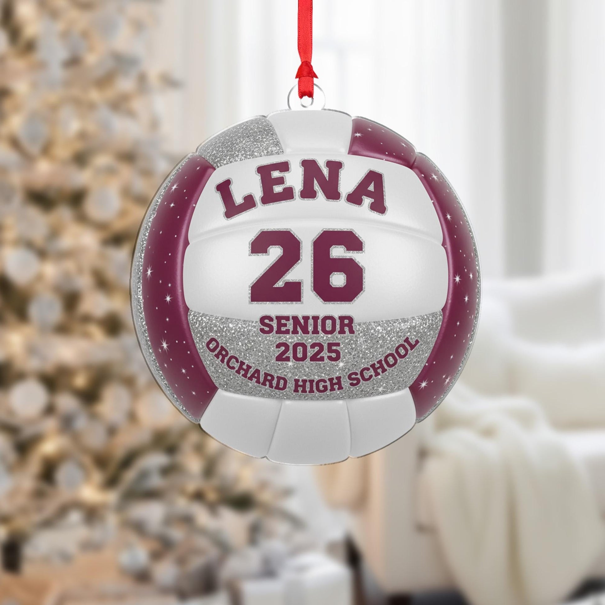 Personalized Acrylic Volleyball Ornament: Senior 2025 Team Keepsake with Custom Name, Number, and School image 1