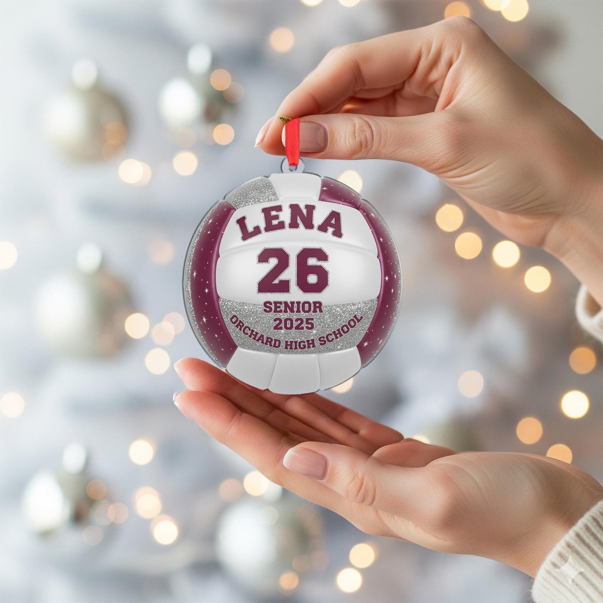 Personalized Acrylic Volleyball Ornament: Senior 2025 Team Keepsake with Custom Name, Number, and School image 4