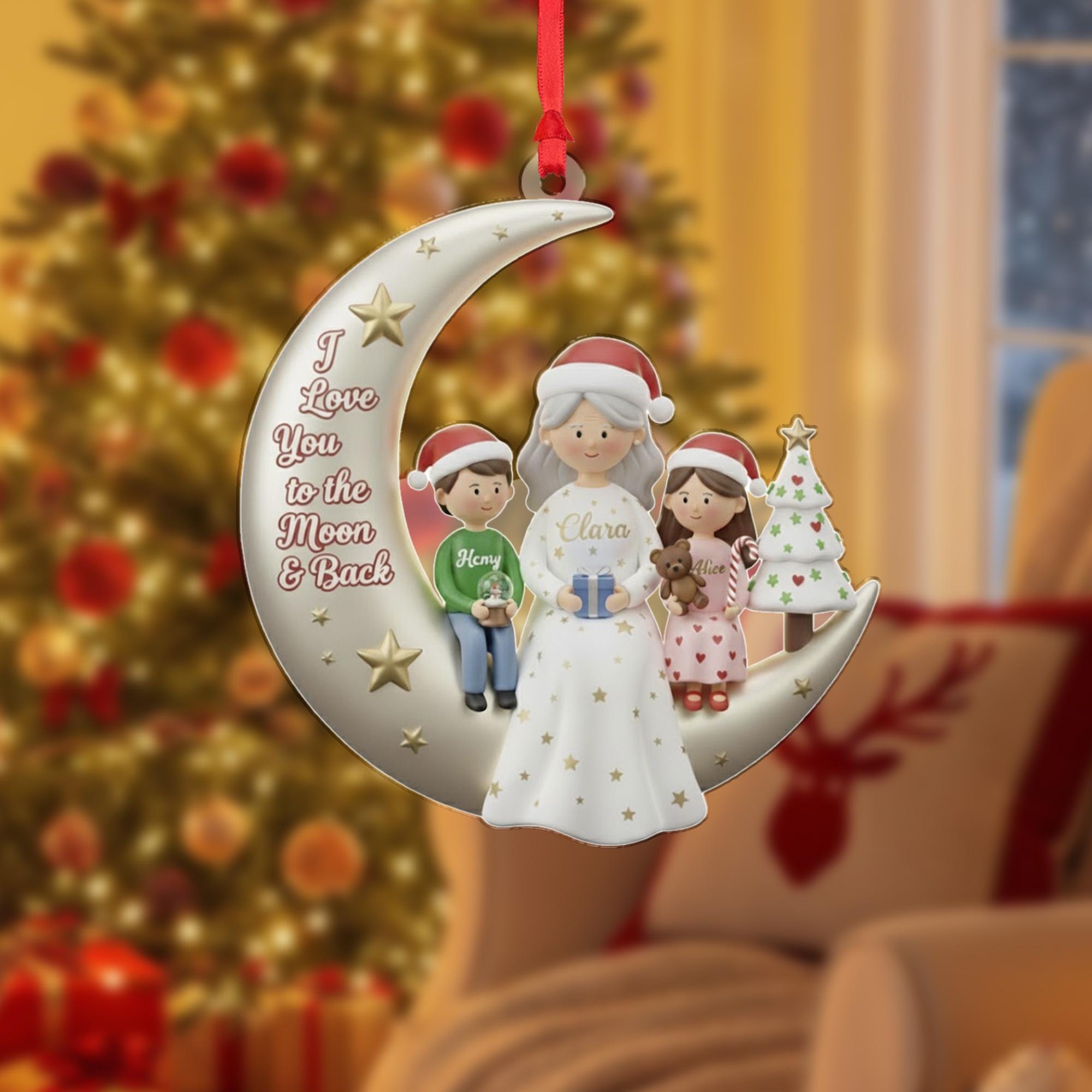 Personalized Acrylic Ornament: Grandma and Grandchildren Keepsake with Crescent Moon Design, Custom Names image 2