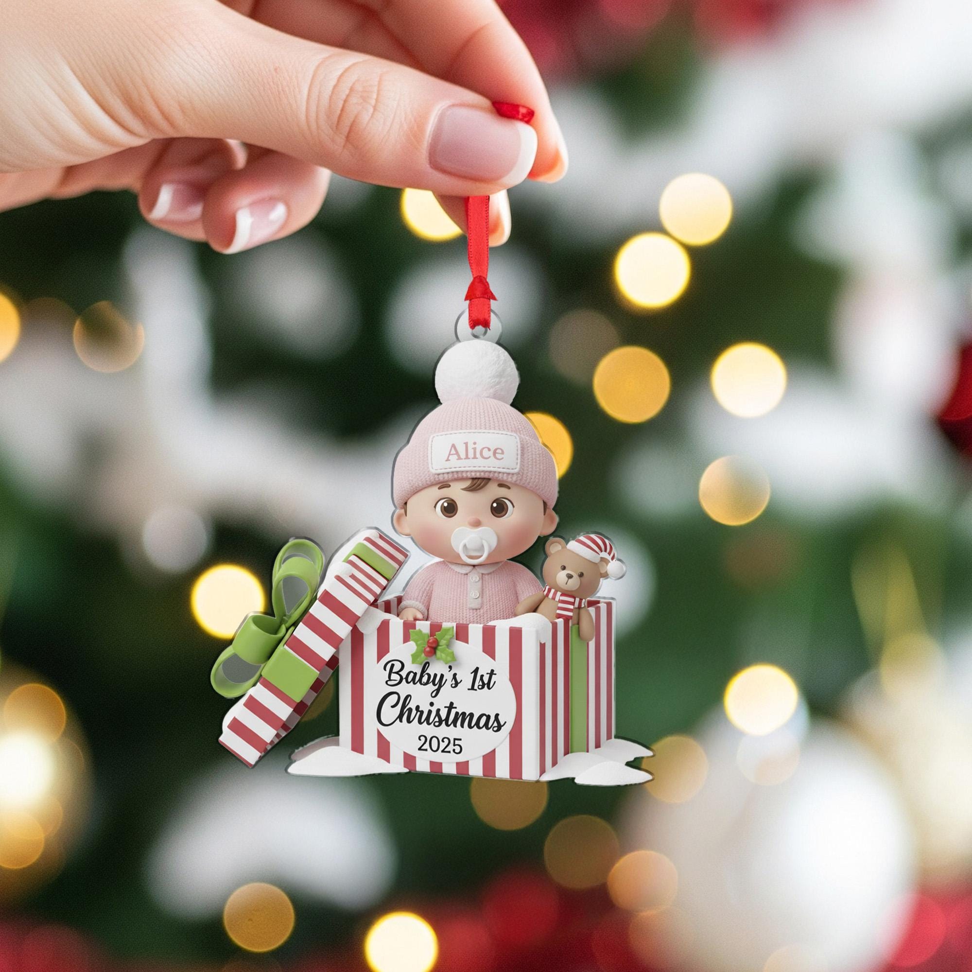 Personalized Baby's First Christmas Ornament: Acrylic Keepsake in Gift Box image 5