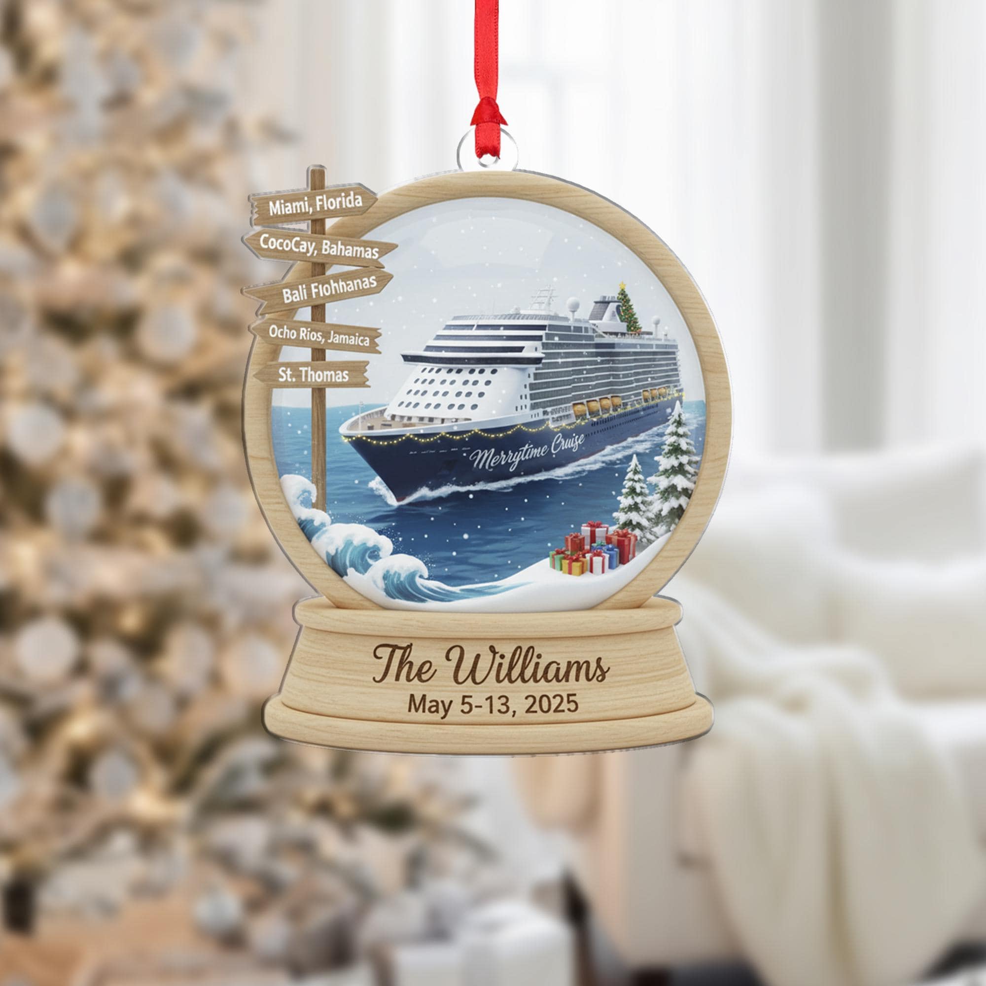 Personalized Acrylic Cruise Ornament: Family Vacation Snow Globe Keepsake image 3
