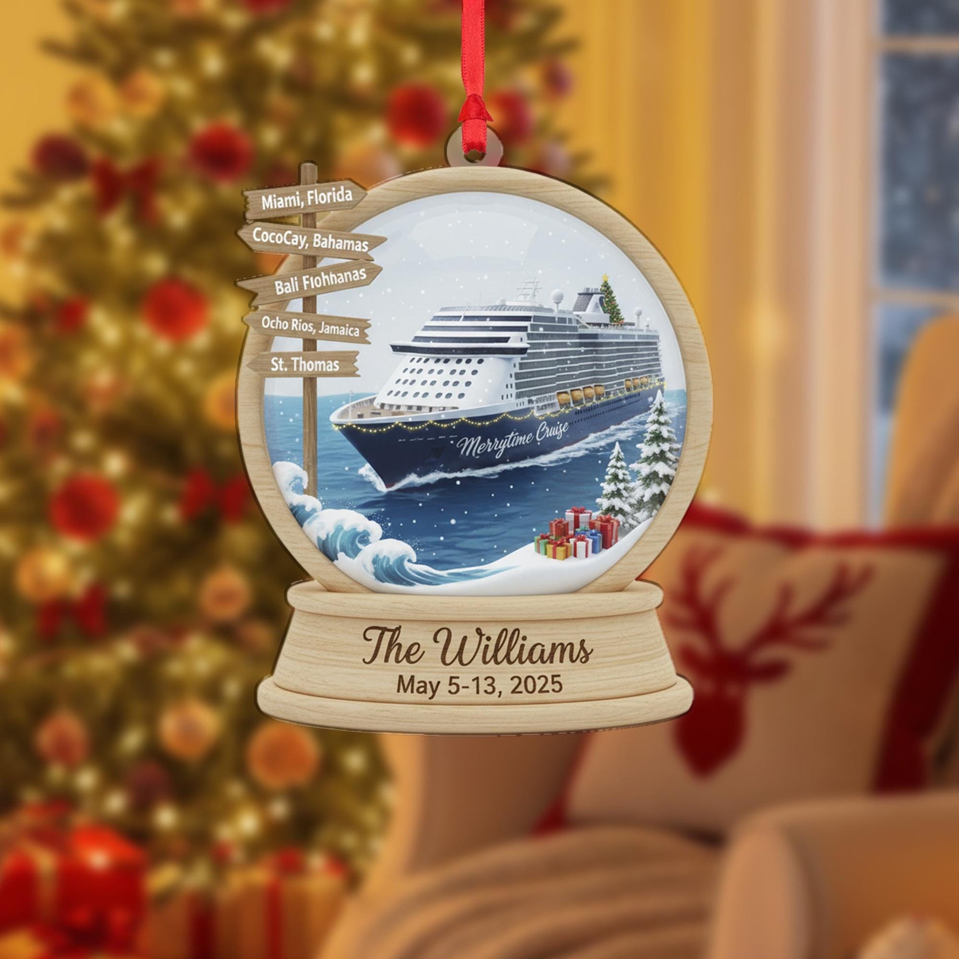 Personalized Acrylic Cruise Ornament: Family Vacation Snow Globe Keepsake image 2