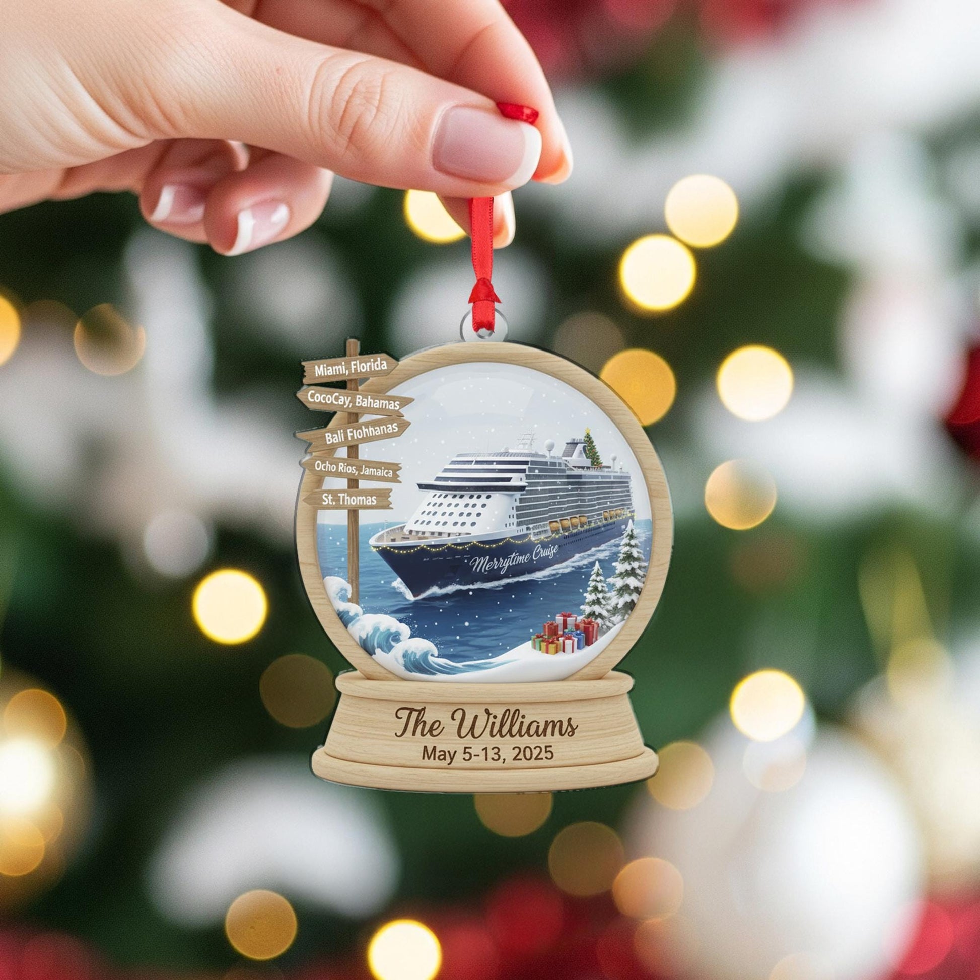Personalized Acrylic Cruise Ornament: Family Vacation Snow Globe Keepsake image 6