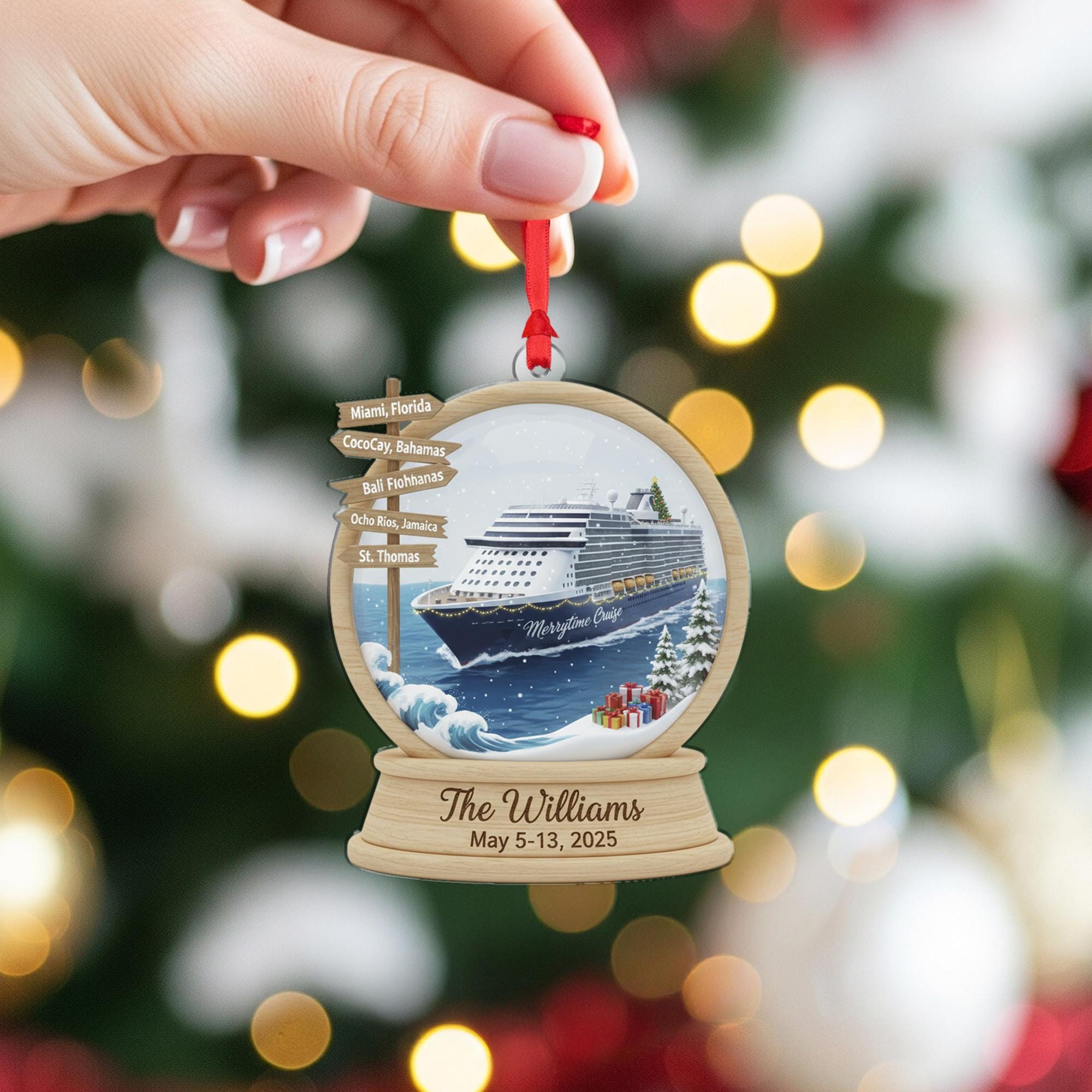 Personalized Acrylic Cruise Ornament: Family Vacation Snow Globe Keepsake image 6