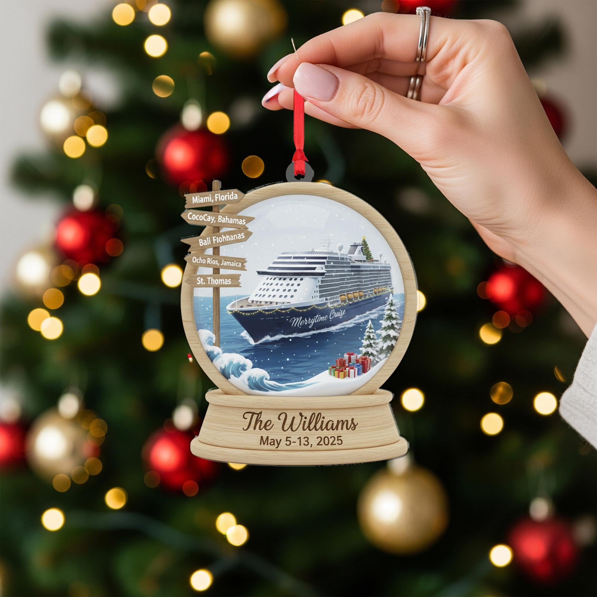 Personalized Acrylic Cruise Ornament: Family Vacation Snow Globe Keepsake image 7
