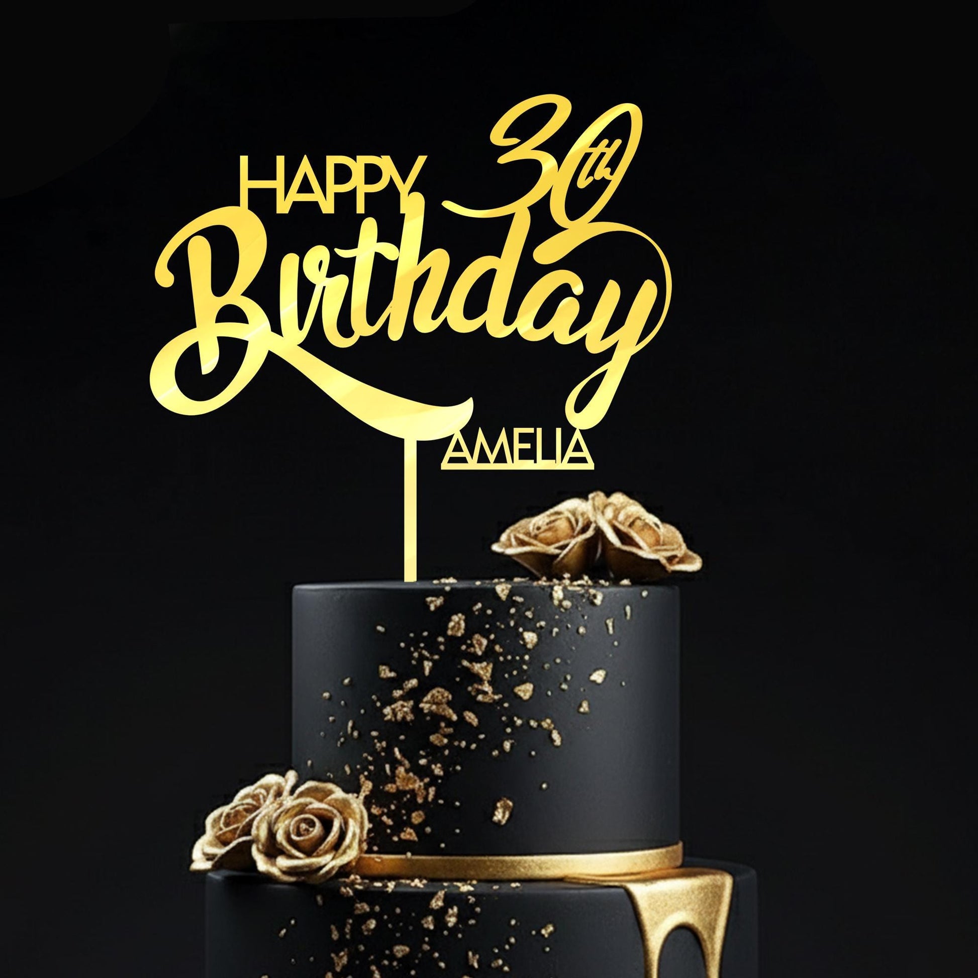 Custom Name Birthday Cake Topper – Personalized Mirror Acrylic Age Topper image 3