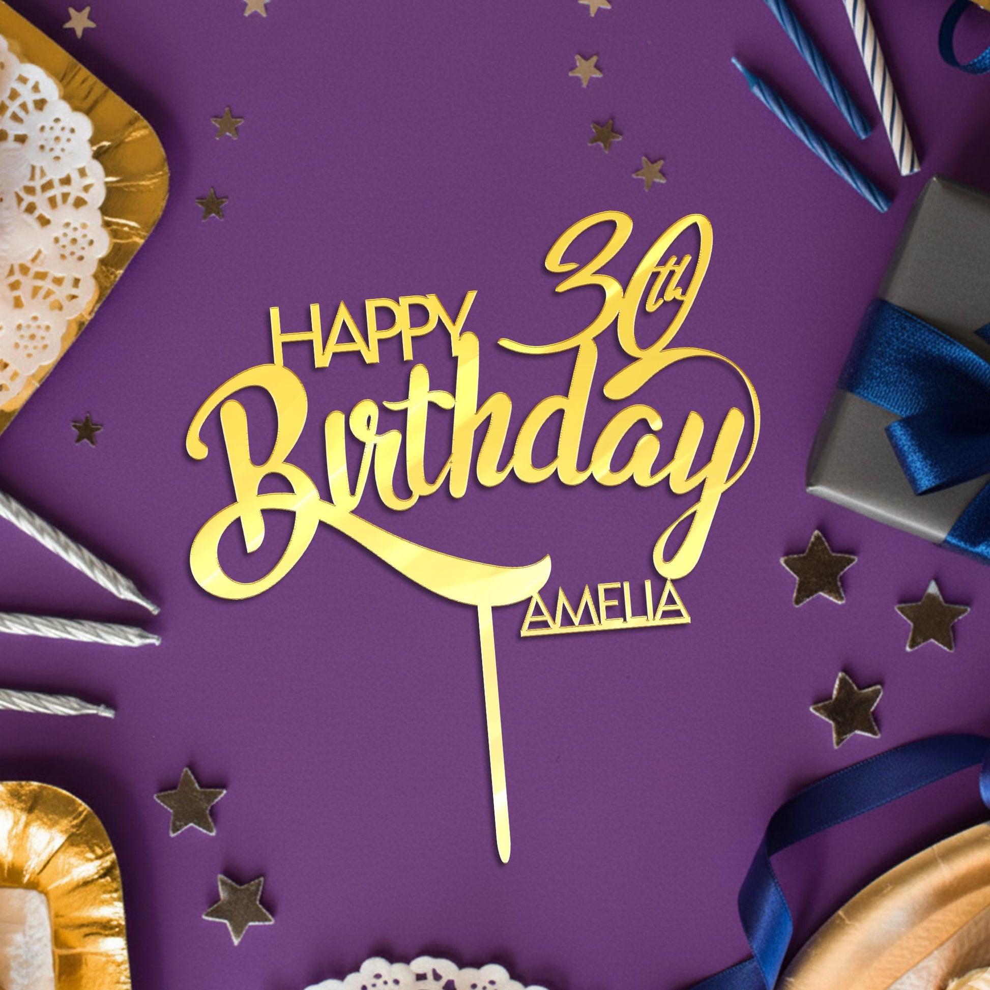 Custom Name Birthday Cake Topper – Personalized Mirror Acrylic Age Topper image 1