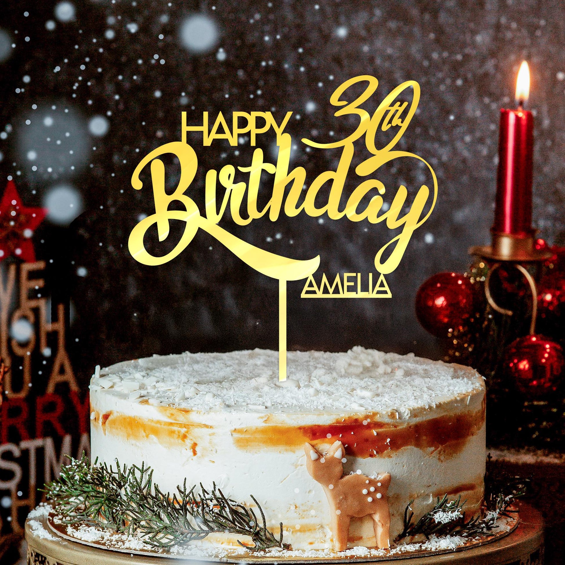 Custom Name Birthday Cake Topper – Personalized Mirror Acrylic Age Topper image 2