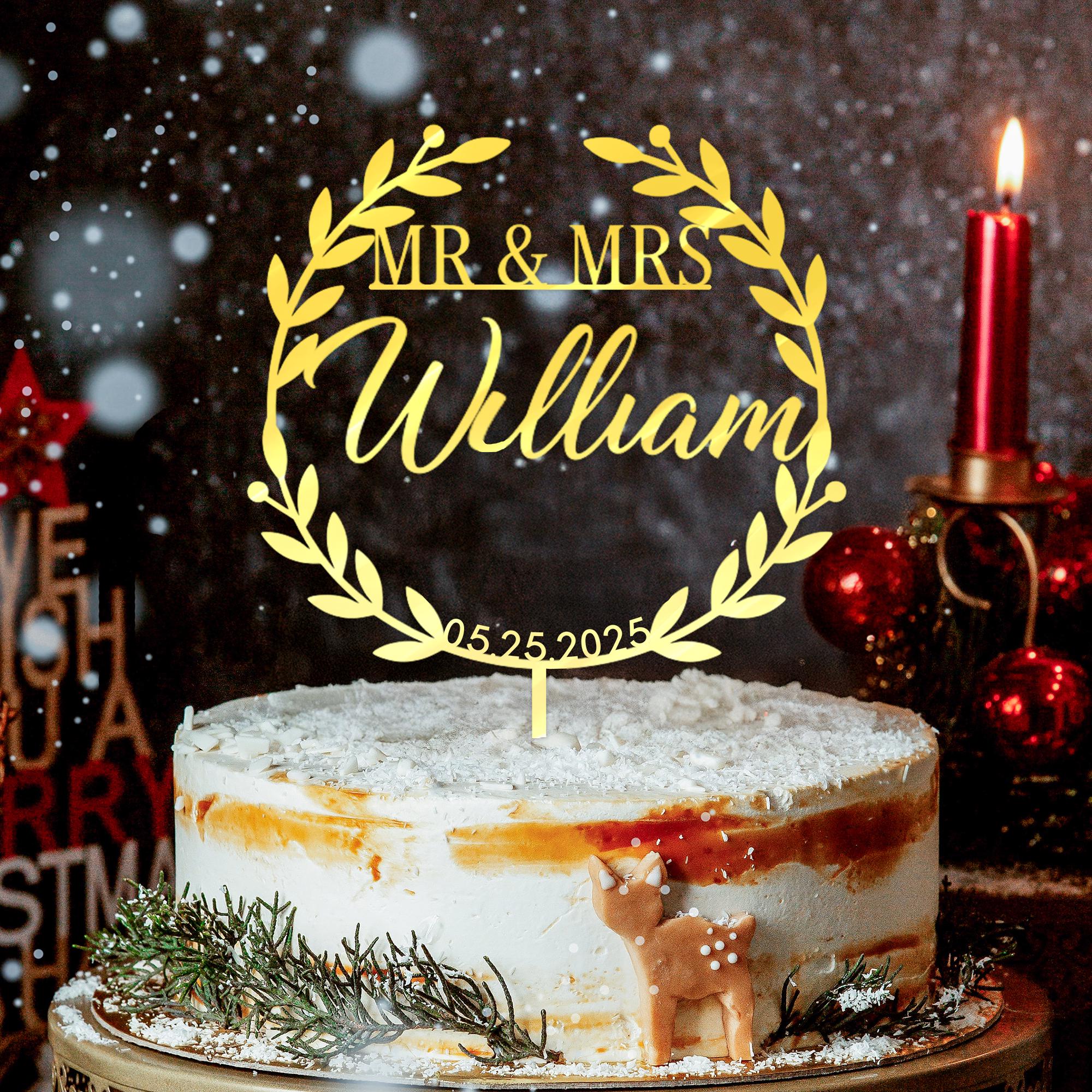 Custom Wedding Cake Topper – Personalized Mr & Mrs Name Topper with Date image 3