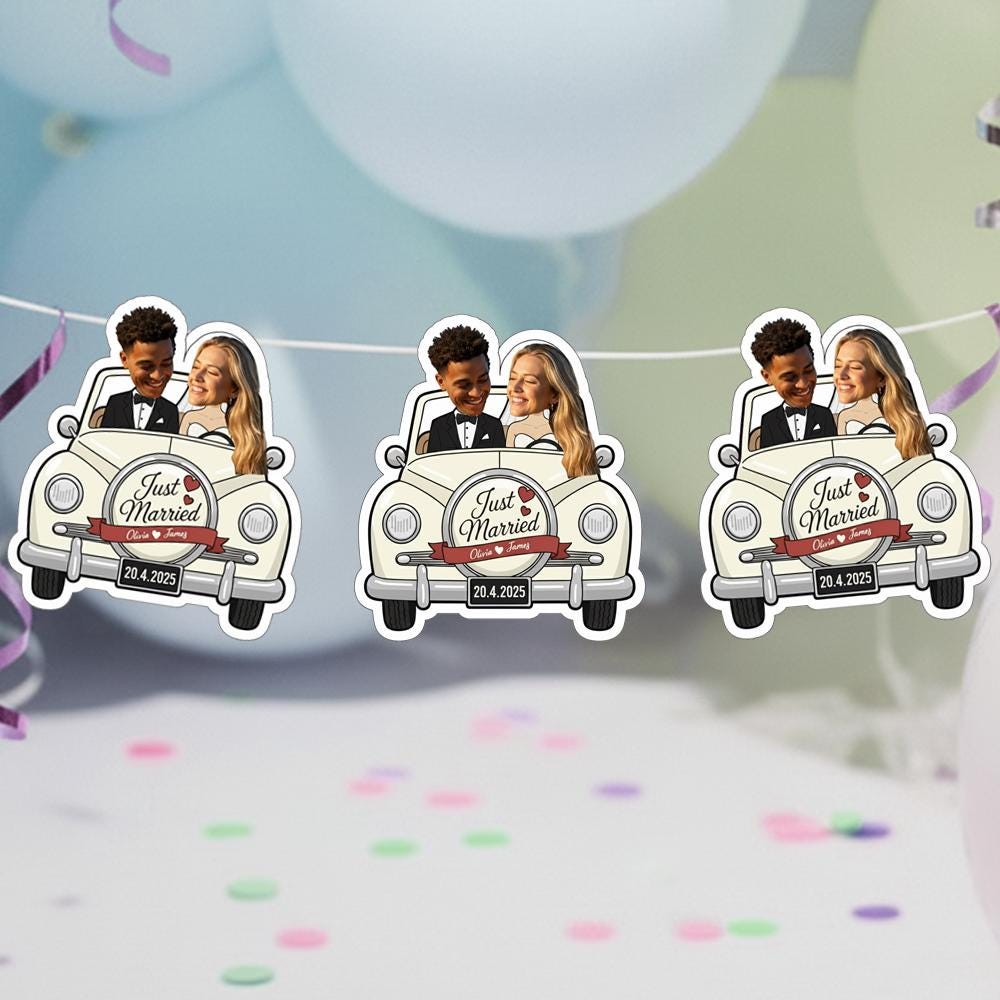 Just Married Banner with Couple Photo – Custom Wedding Decoration image 4