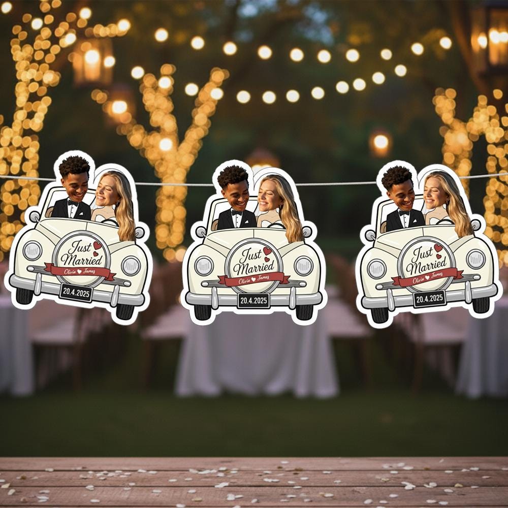 Just Married Banner with Couple Photo – Custom Wedding Decoration image 3