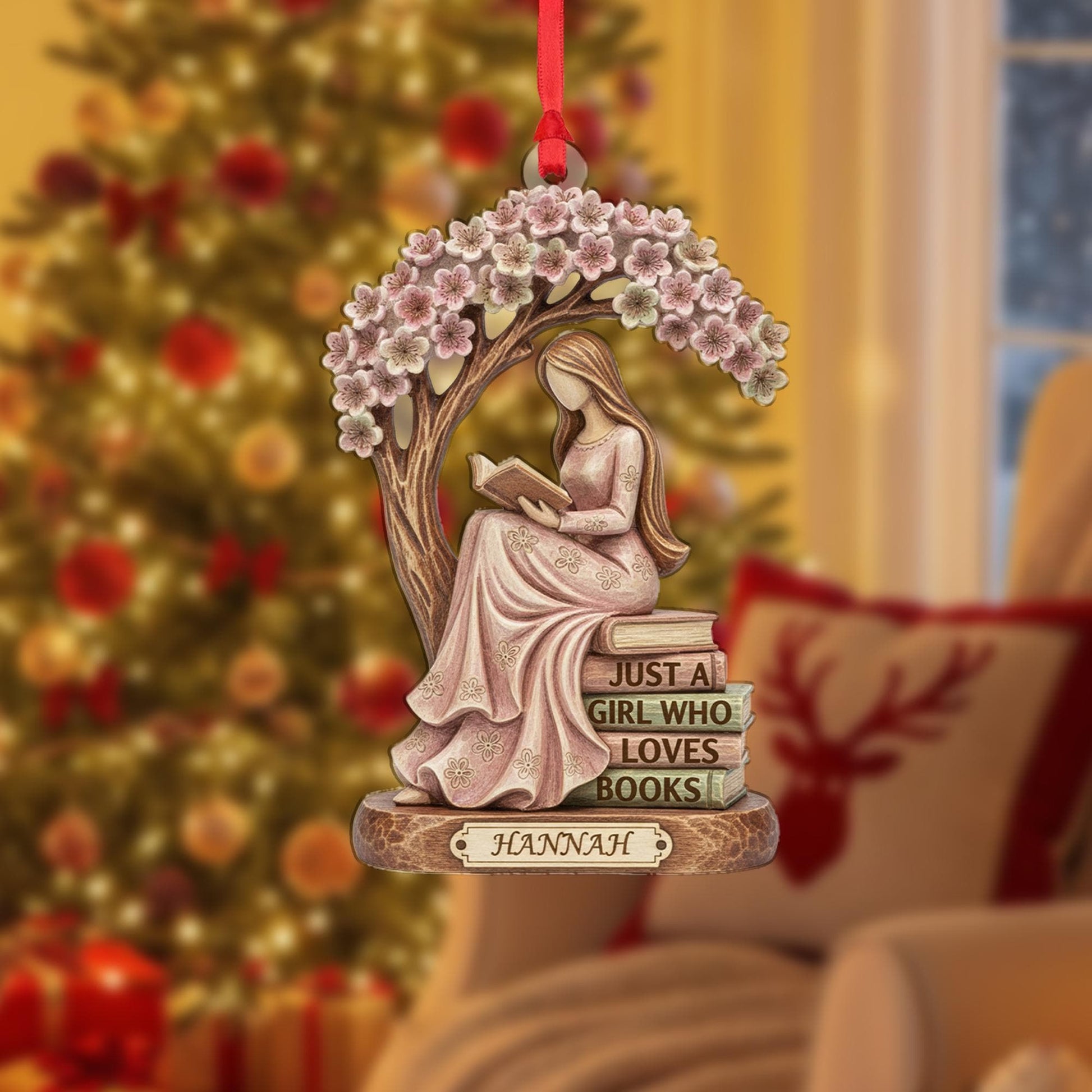 Personalized Book Lover Ornament: Reading Girl Decoration image 7
