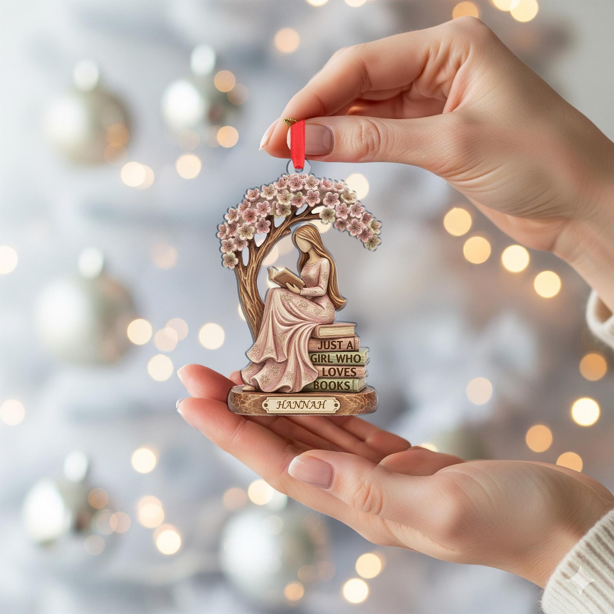 Personalized Book Lover Ornament: Reading Girl Decoration image 6