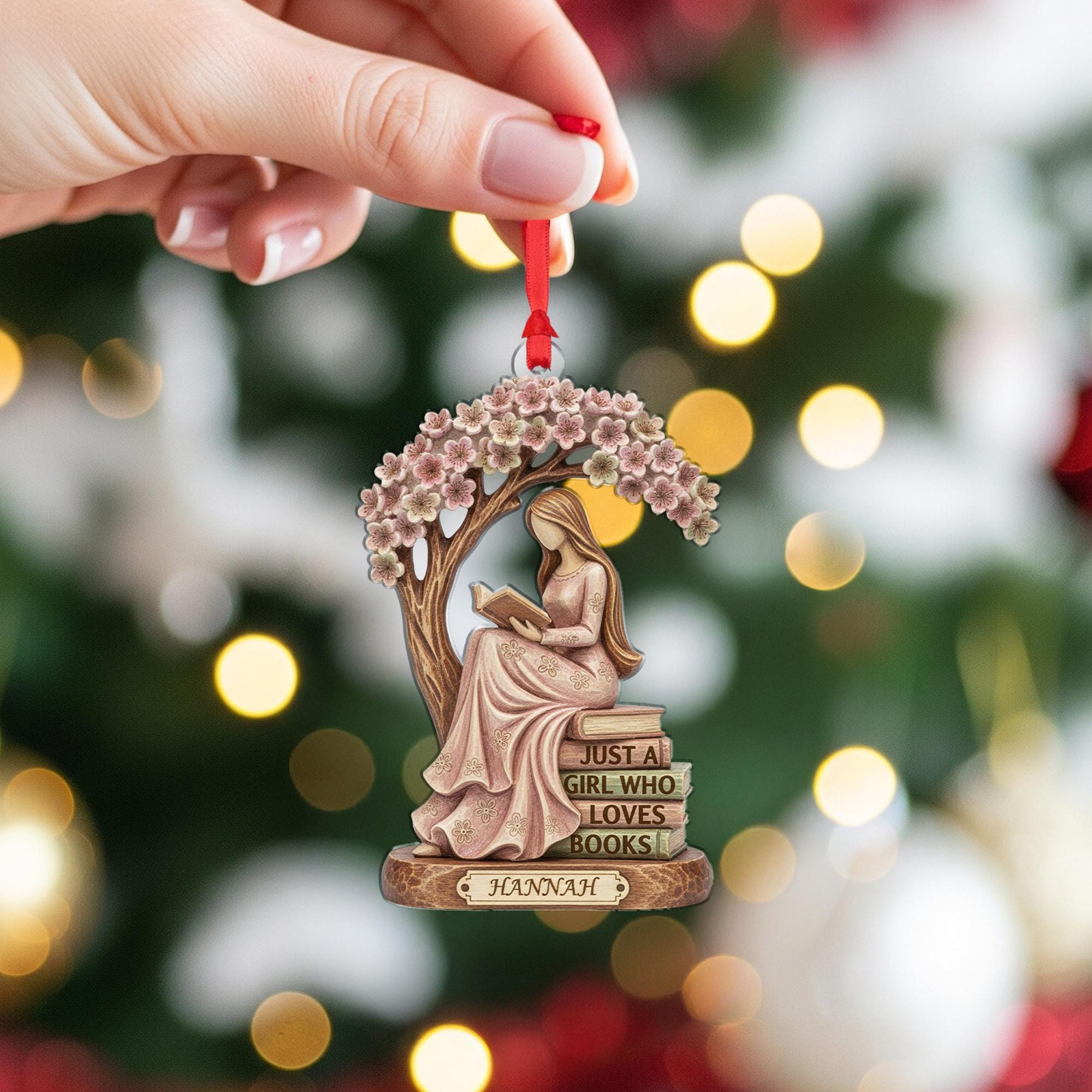 Personalized Book Lover Ornament: Reading Girl Decoration image 5
