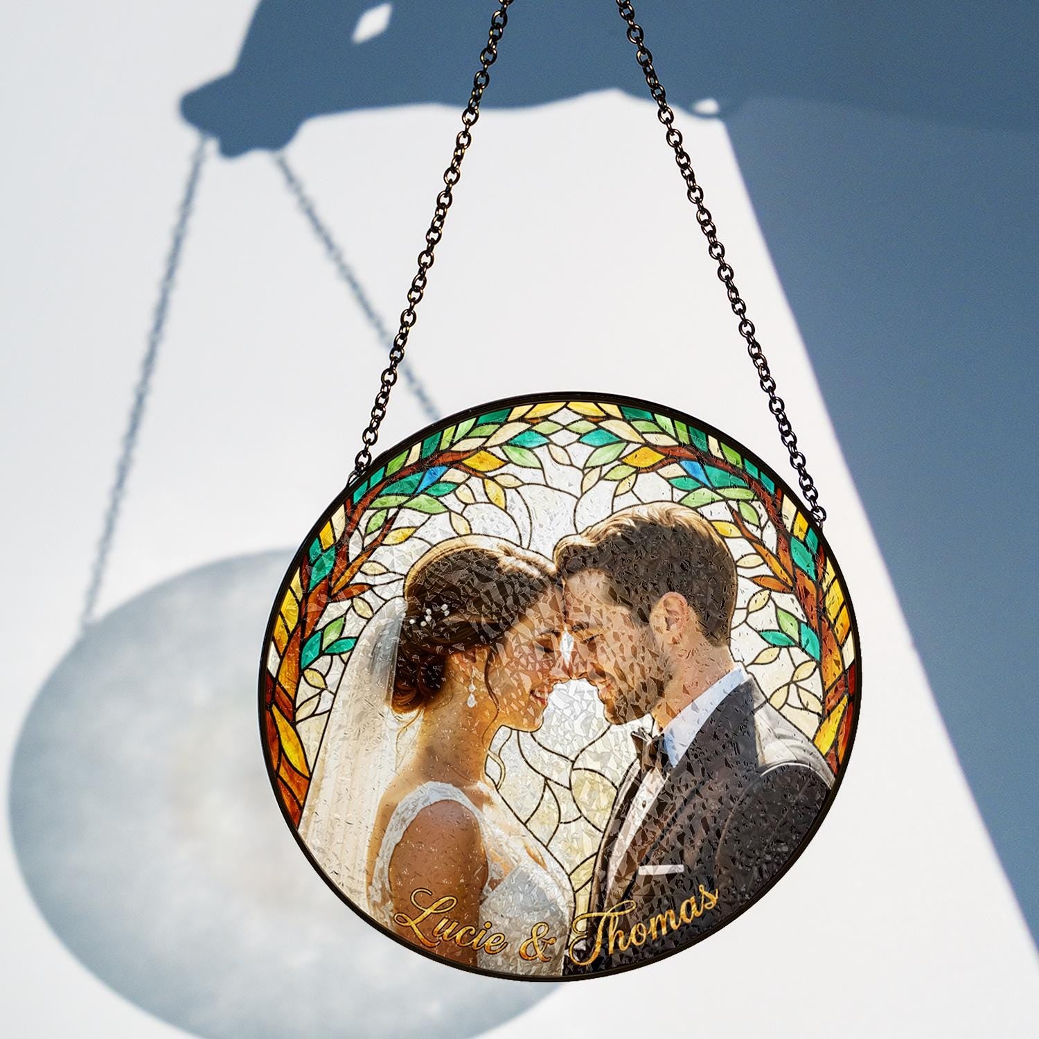 Custom Wedding Photo Suncatcher – Personalized Glass Suncatcher with Couple Picture image 4